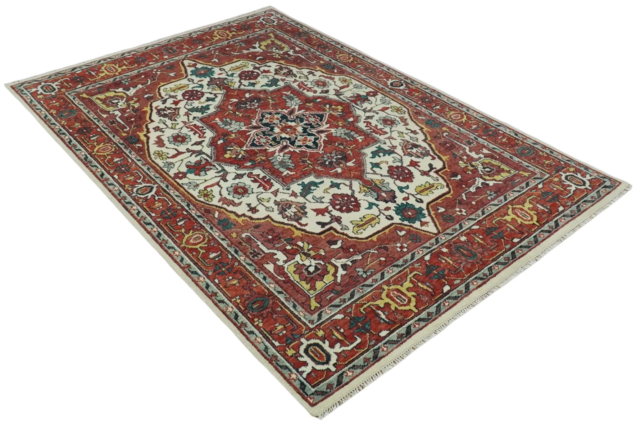 8x10, 9x12, 10x14 and 12x15 Hand Knotted Ivory and Rust Traditional Area Rug - Image 9