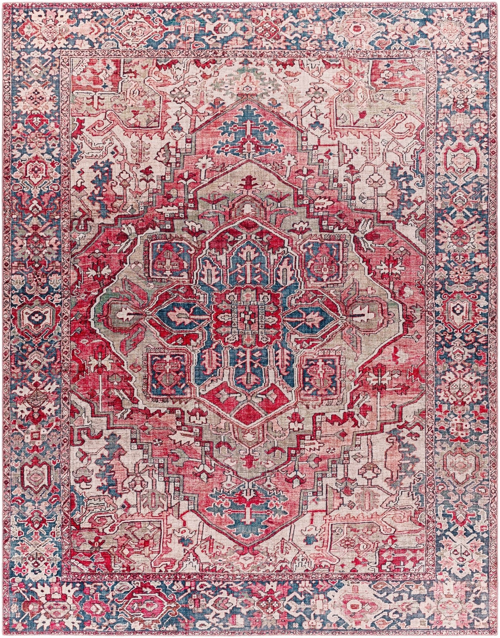 Dursunlu Red And Black Traditional Serapi Design Blush Area Rug - Image 2