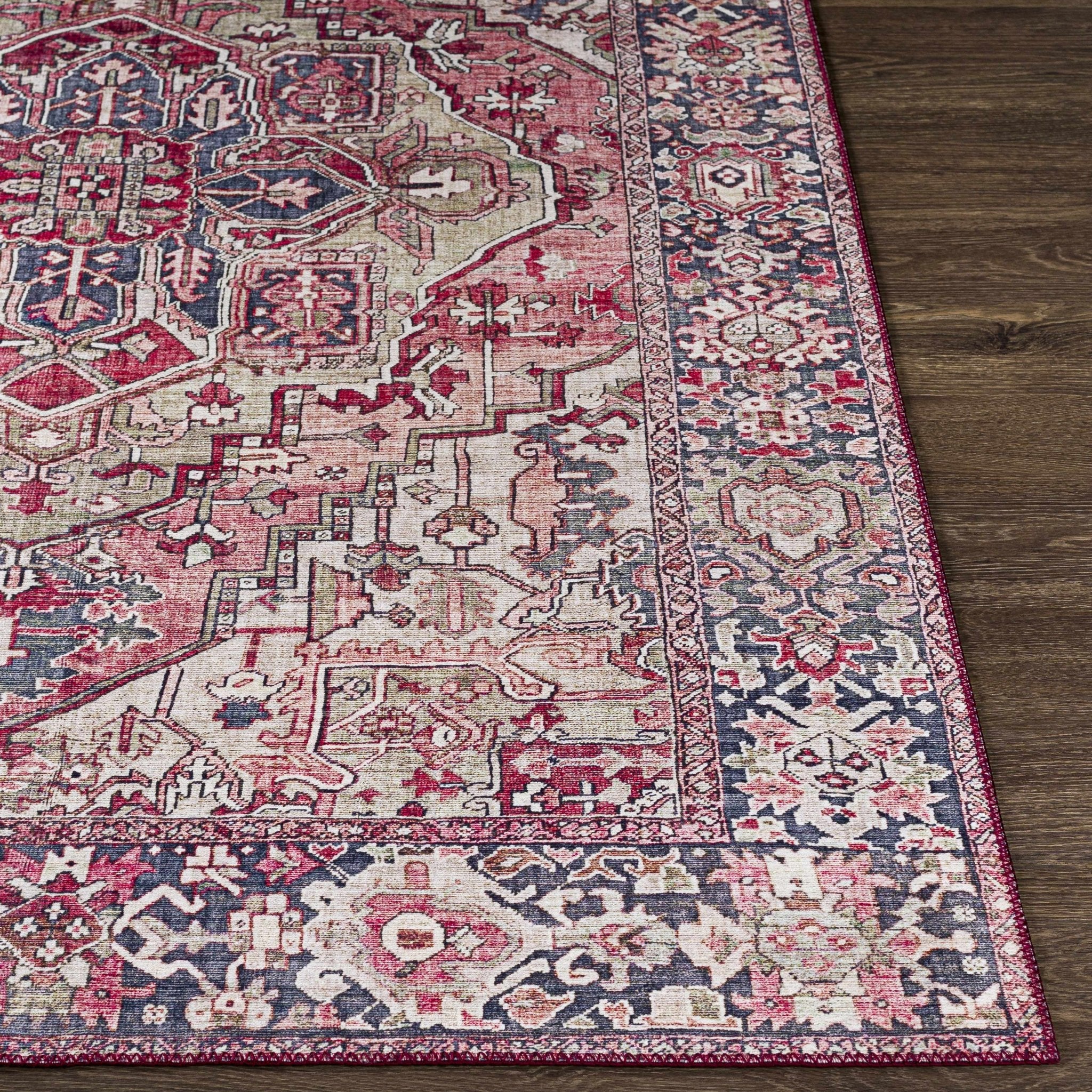 Dursunlu Red And Black Traditional Serapi Design Blush Area Rug - Image 5
