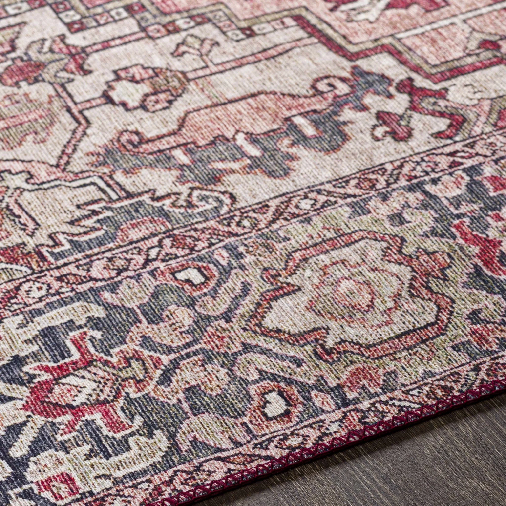 Dursunlu Red And Black Traditional Serapi Design Blush Area Rug - Image 9