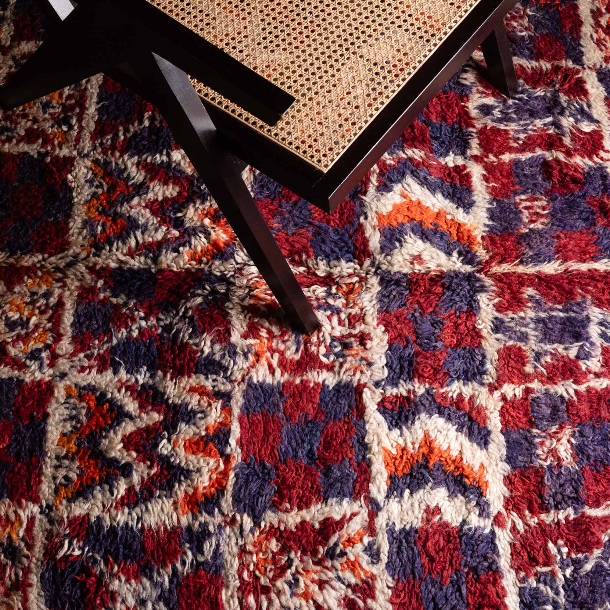 Red And Blue Contemporary Moroccan Hand Knotted 6x12 Wool Rug - Image 6