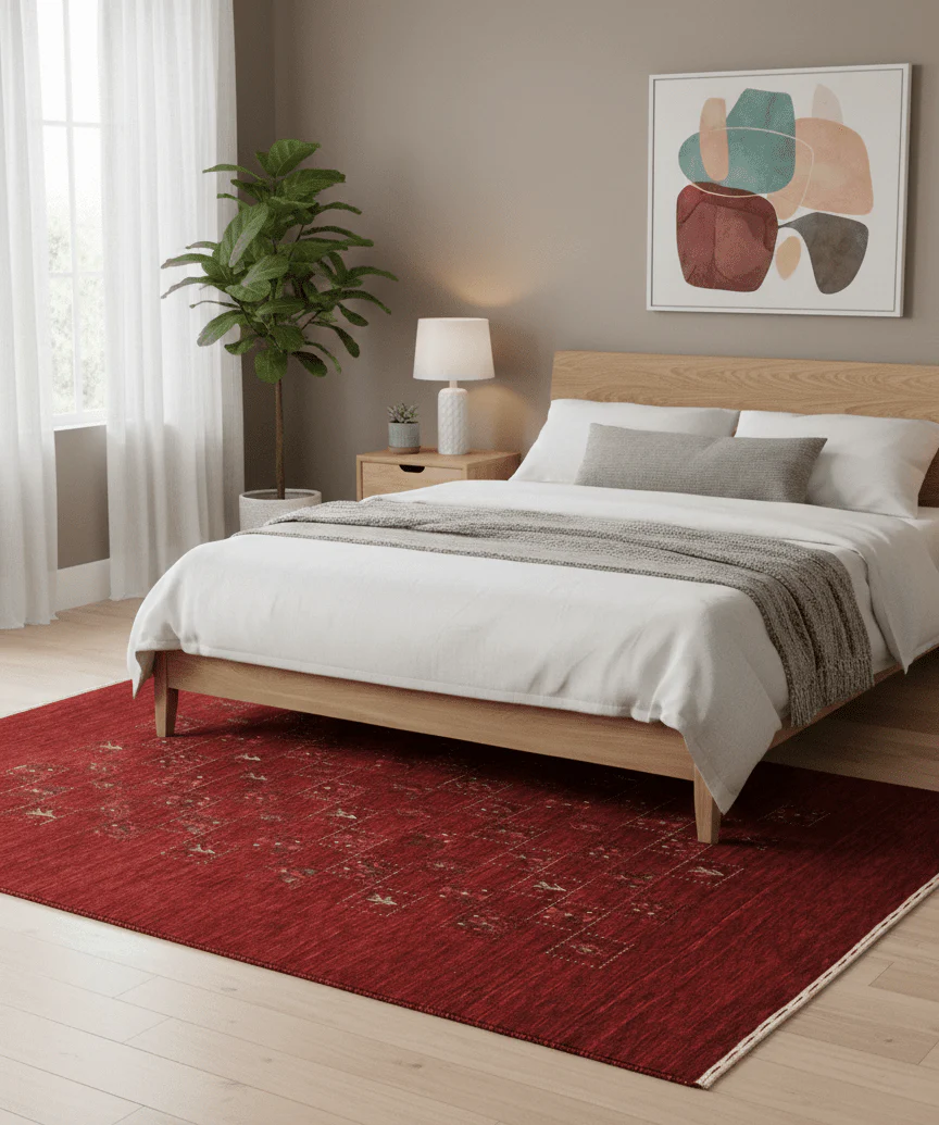 Red Center Pattern Hand Loomed Wool Area Rug - Image 2