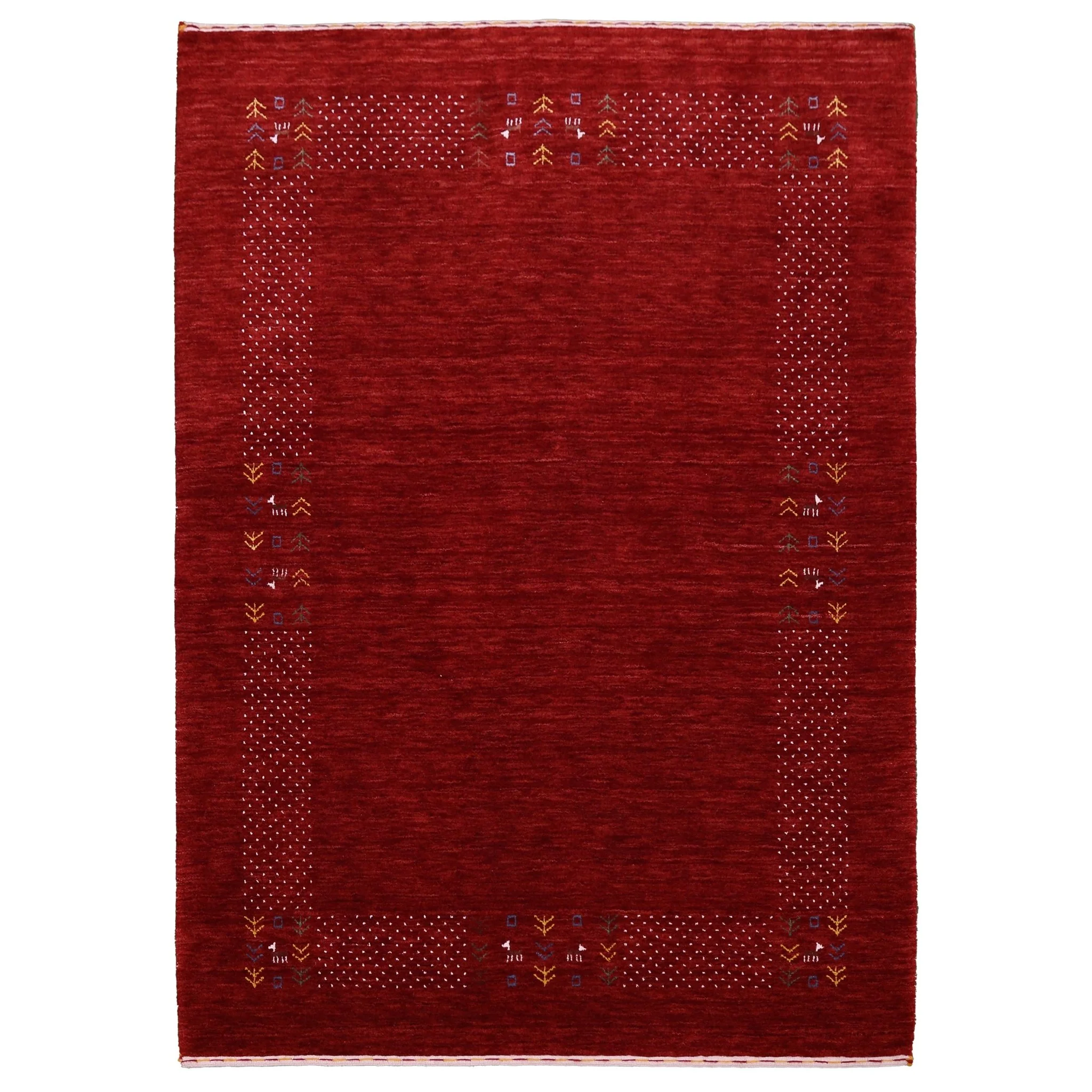 Red Contemporary Border Motifs Hand Loomed Wool Area Rug - Image 12