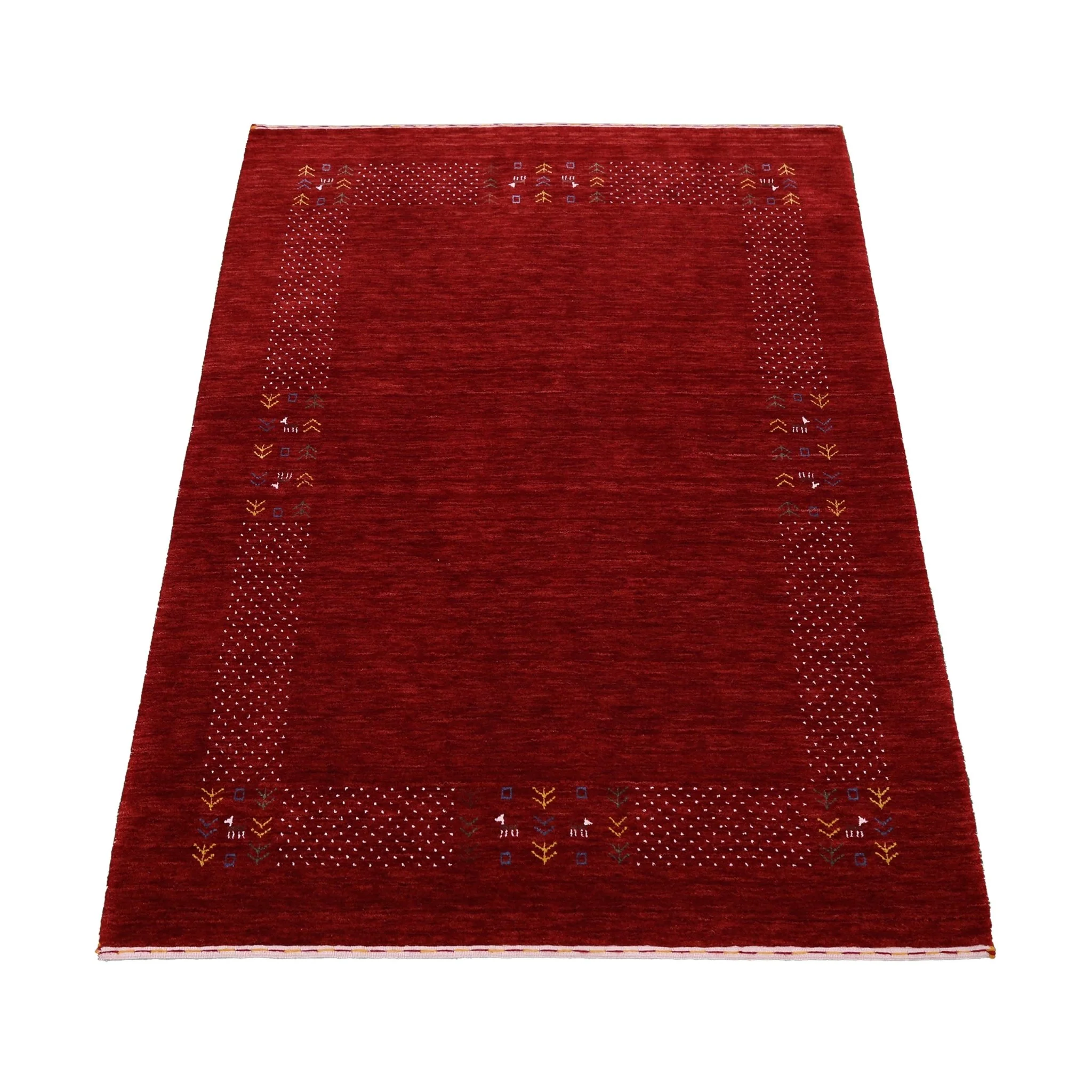 Red Contemporary Border Motifs Hand Loomed Wool Area Rug - Image 14