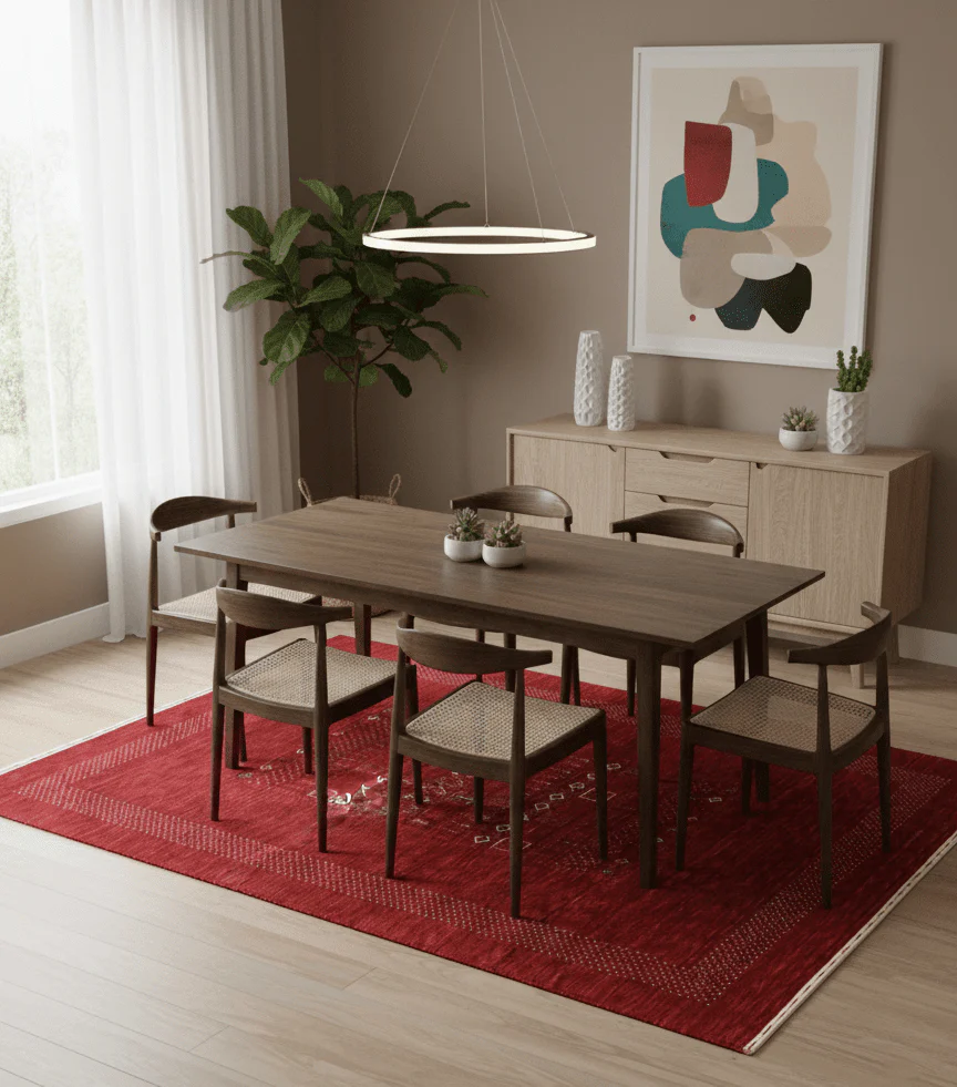 Red Contemporary Center Design Hand Loomed Wool Area Rug - Image 2