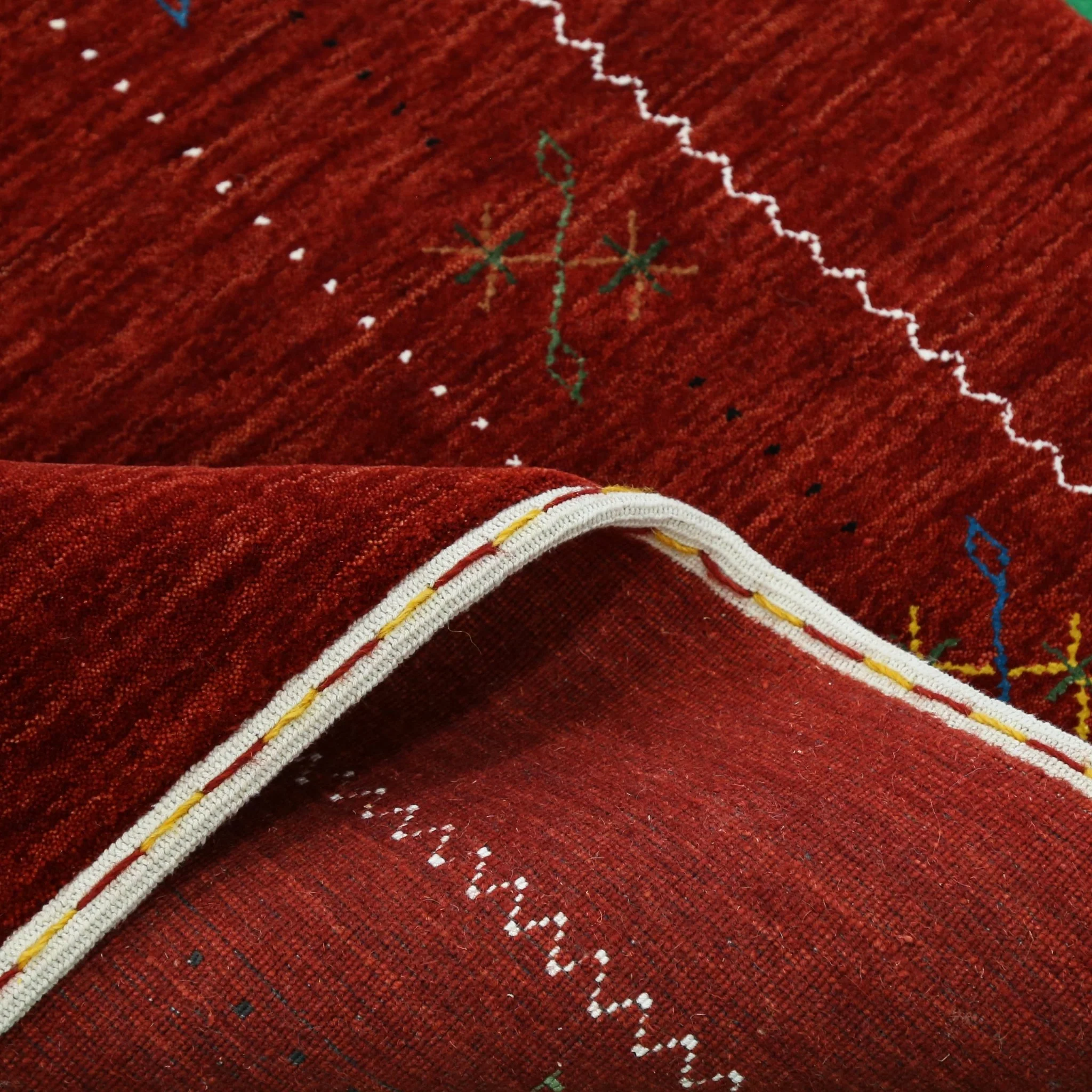 Red Gabbeh Border Design Hand Loomed Wool Area Rug - Image 7