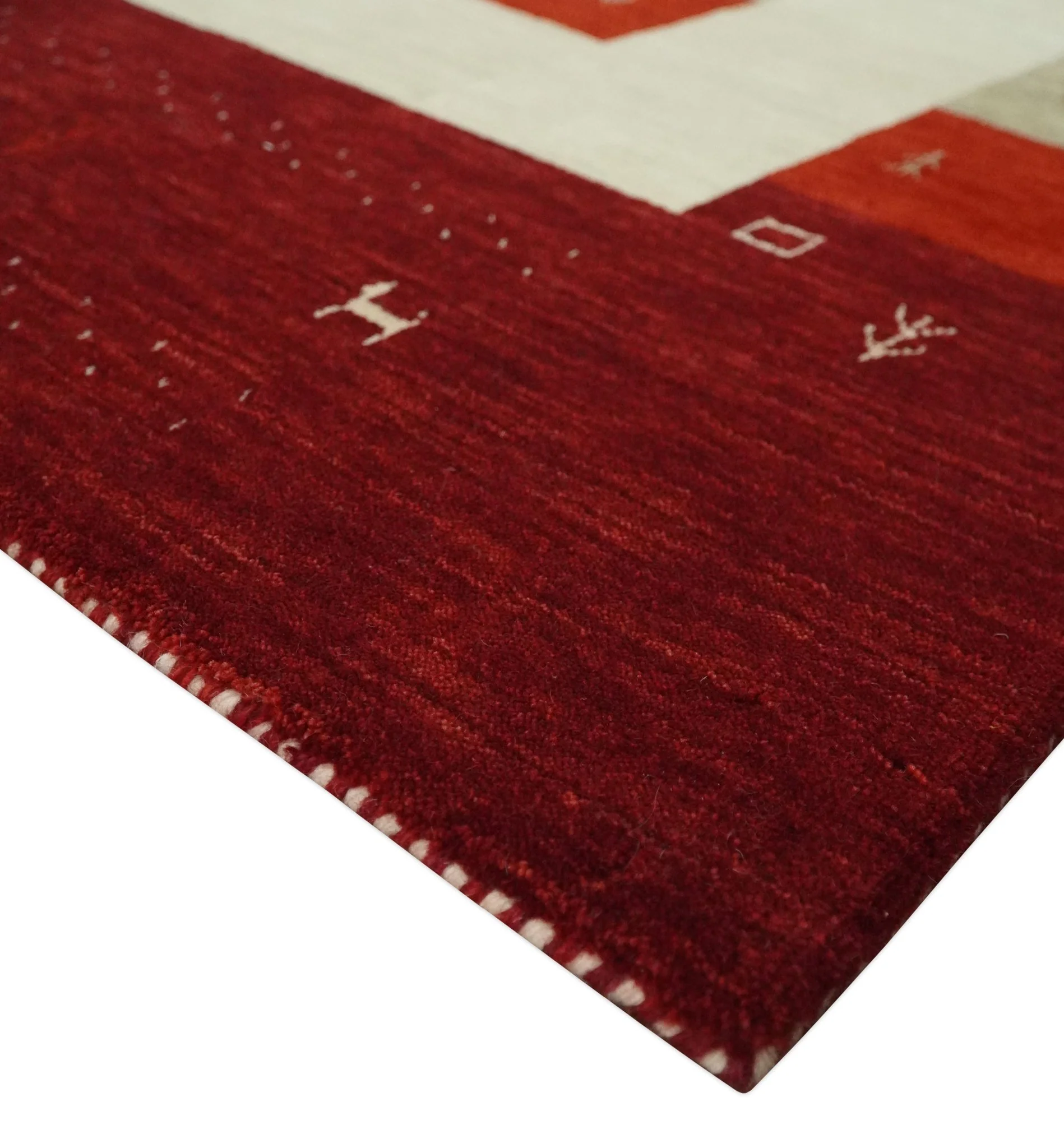 5x8 Red, Maroon and Beige Striped Wool Hand Woven Southwestern Lori Gabbeh Rug | KNT26 - Image 5