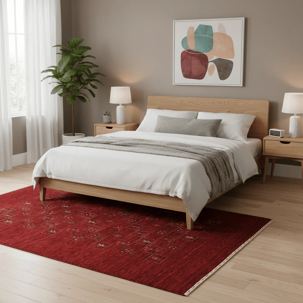 Red Tribal Geometrical Design Wool Area Rug - Image 2