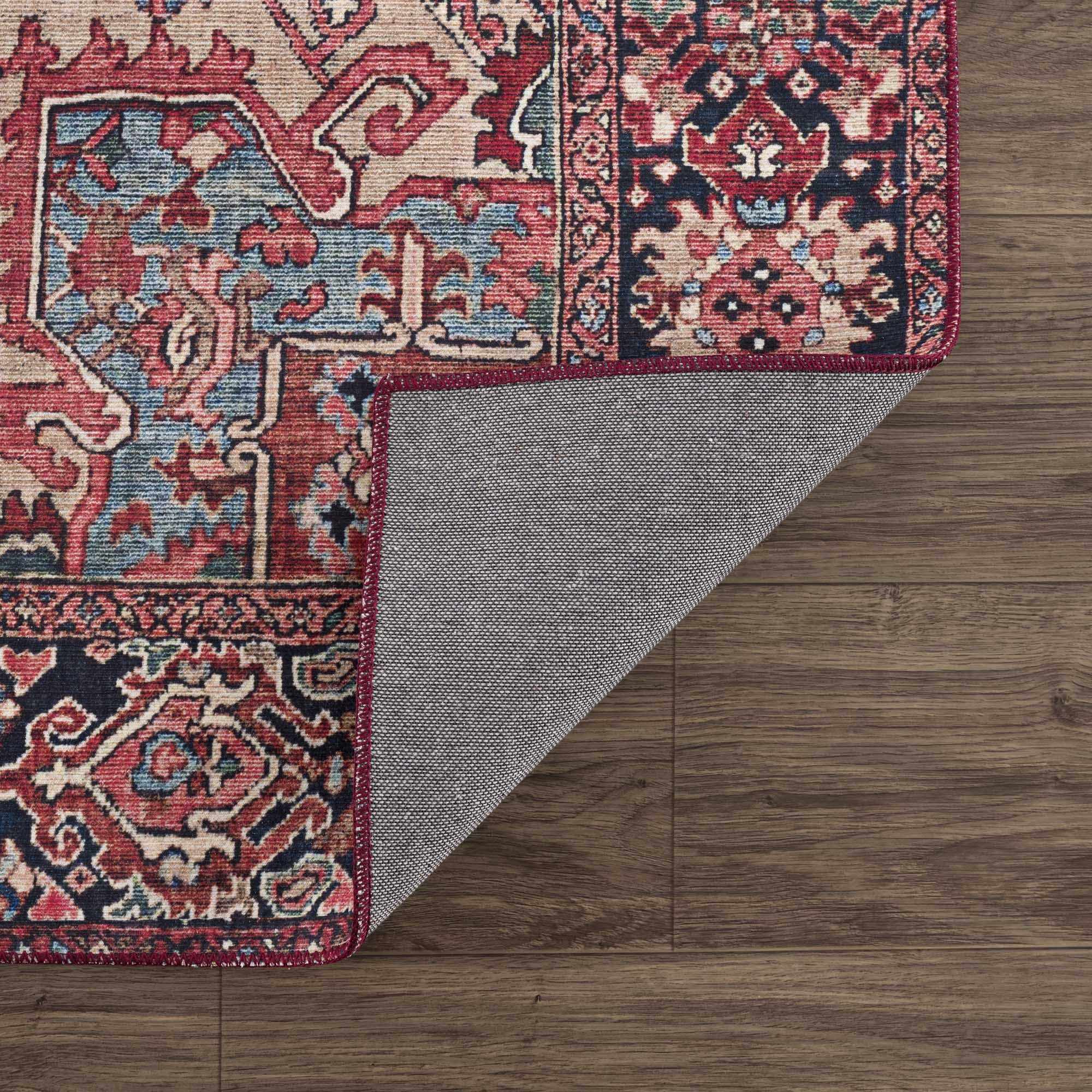 Rich Maroon, Tan and Blue Traditional Heriz Medallion Vintage Style Multi Size rug - Image 10