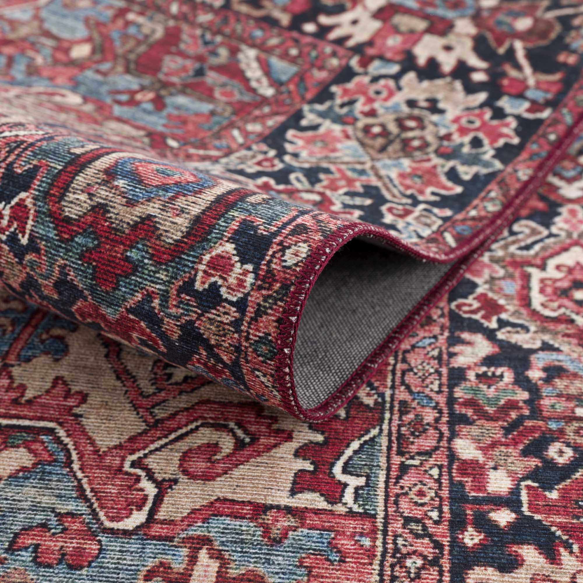 Rich Maroon, Tan and Blue Traditional Heriz Medallion Vintage Style Multi Size rug - Image 11