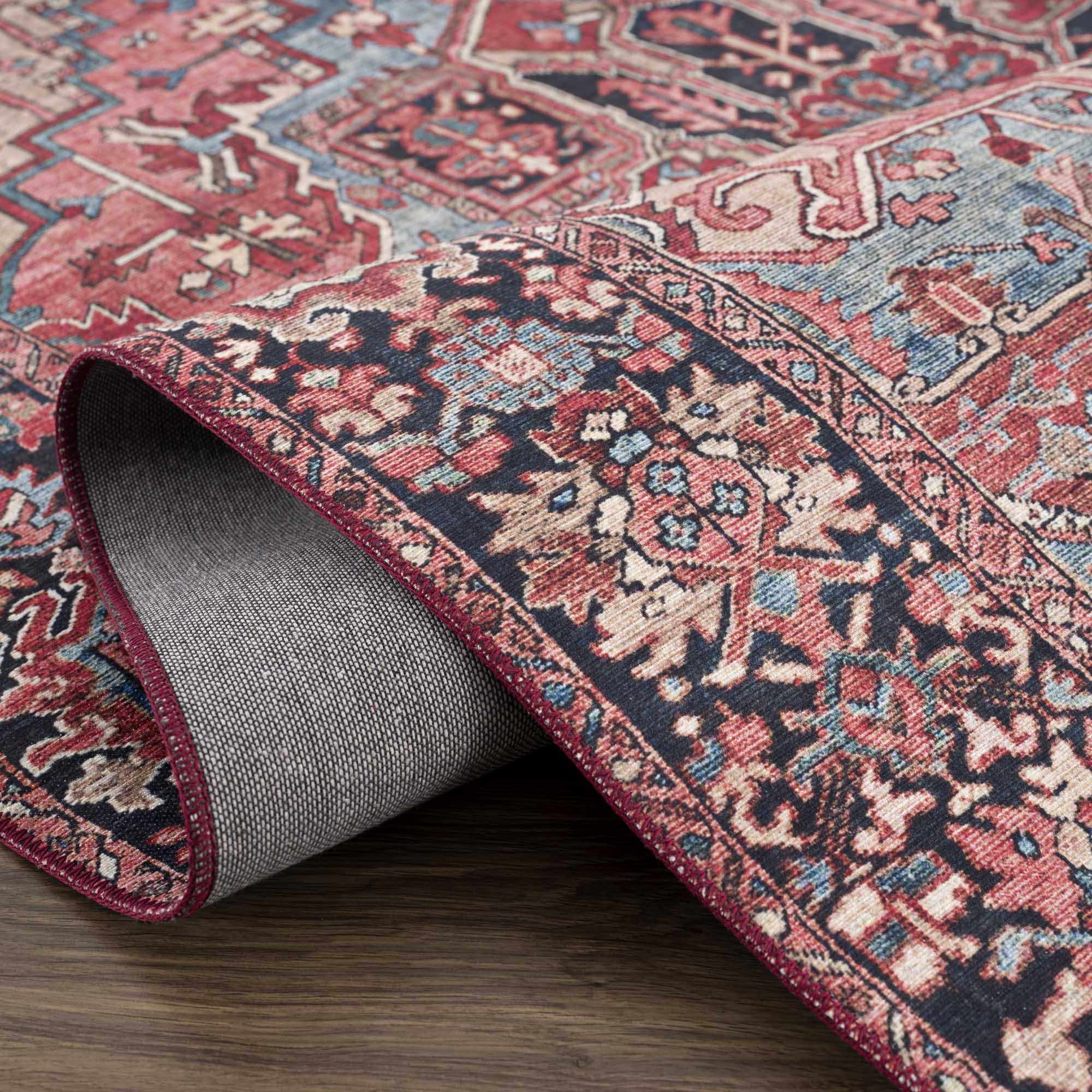 Rich Maroon, Tan and Blue Traditional Heriz Medallion Vintage Style Multi Size rug - Image 12