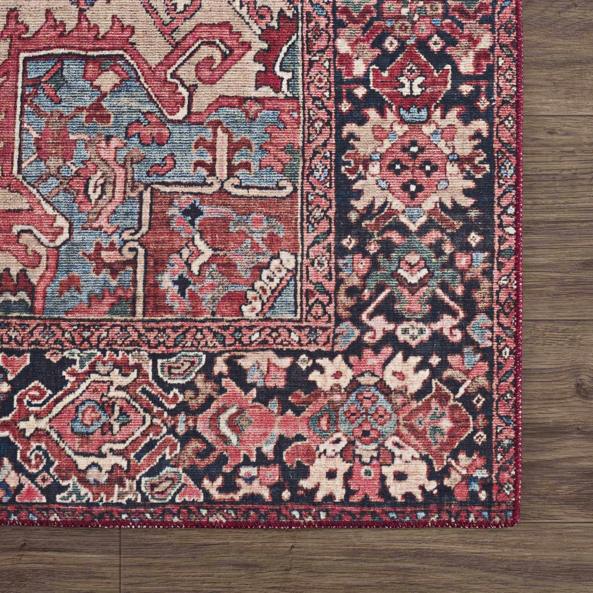 Rich Maroon, Tan and Blue Traditional Heriz Medallion Vintage Style Multi Size rug - Image 13