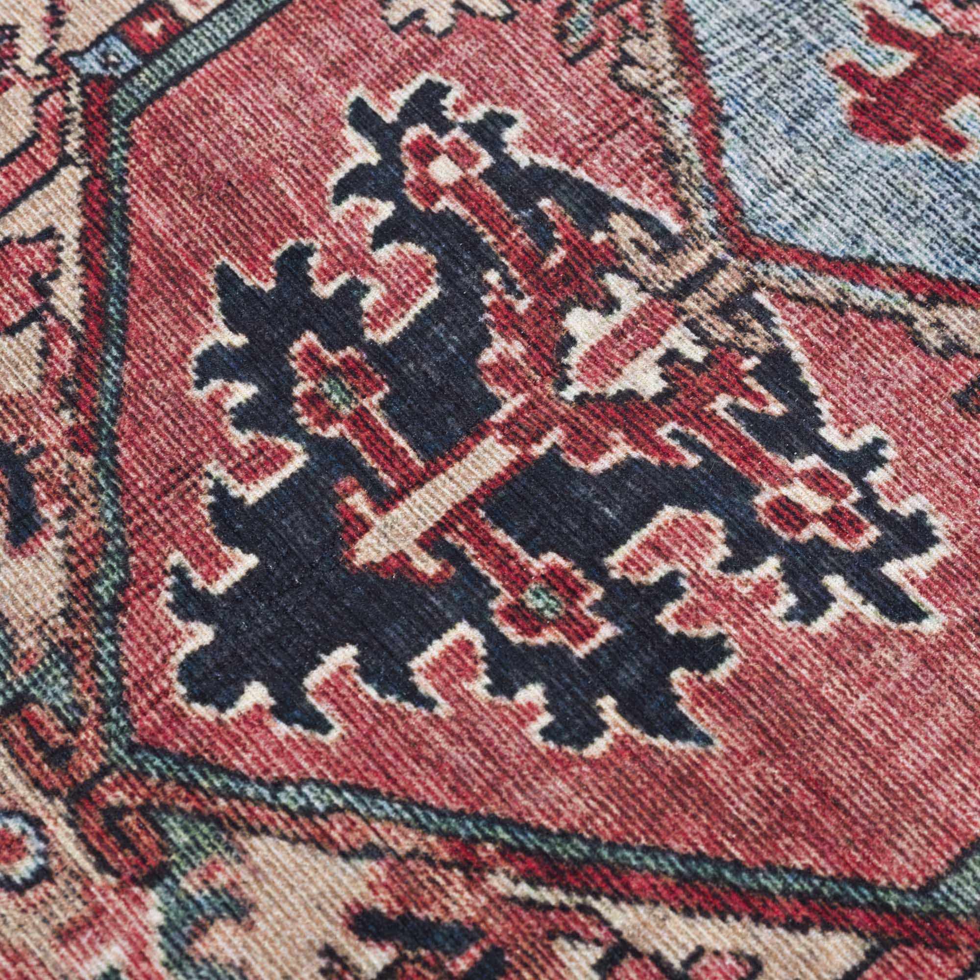Rich Maroon, Tan and Blue Traditional Heriz Medallion Vintage Style Multi Size rug - Image 15