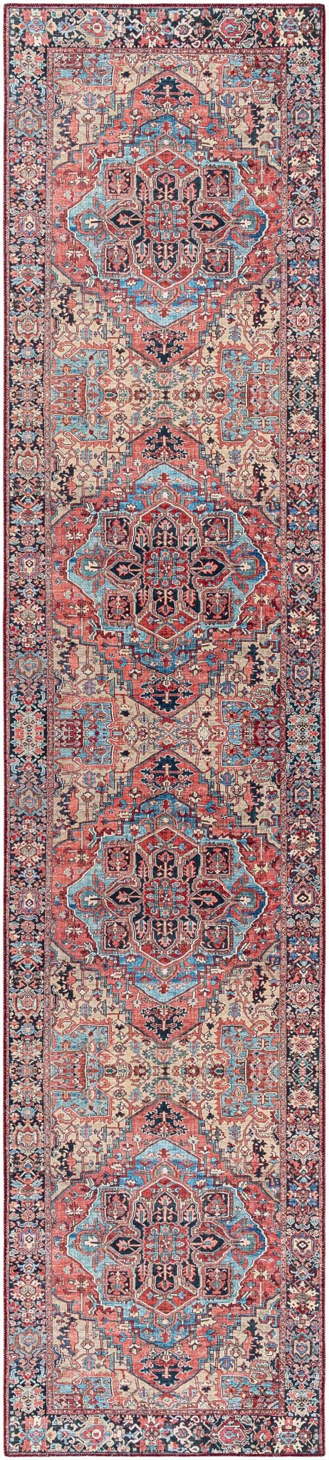 Rich Maroon, Tan and Blue Traditional Heriz Medallion Vintage Style Multi Size rug - Image 7