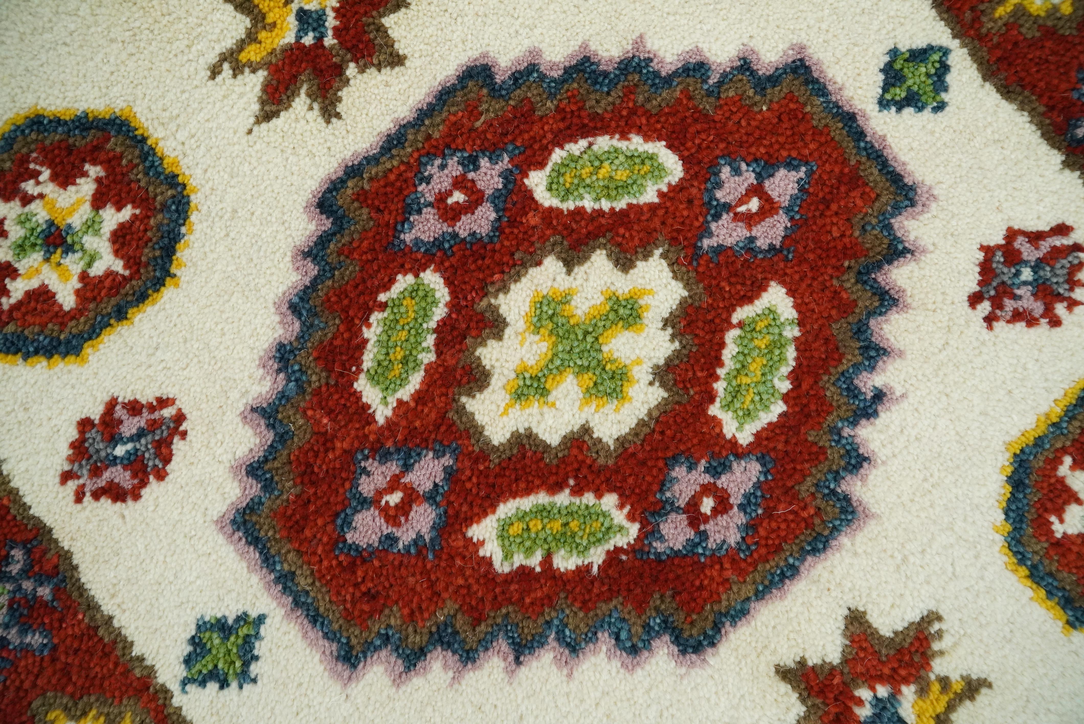 Runner 2x4 Ivory and Red Wool Hand Knotted traditional Persian Vintage Antique Southwestern Kazak | TRDCP29524 - Image 4