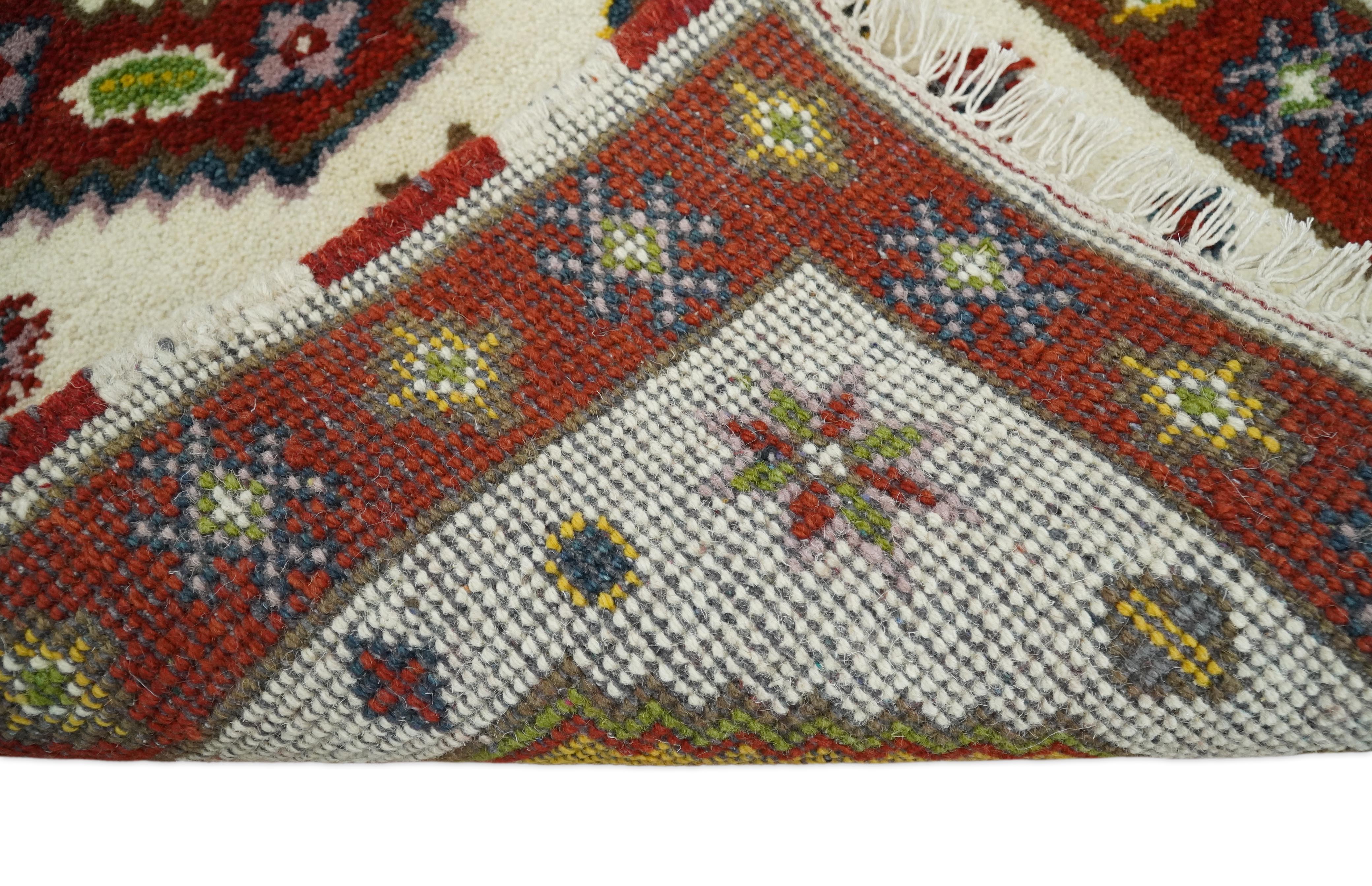 Runner 2x4 Ivory and Red Wool Hand Knotted traditional Persian Vintage Antique Southwestern Kazak | TRDCP29524 - Image 5