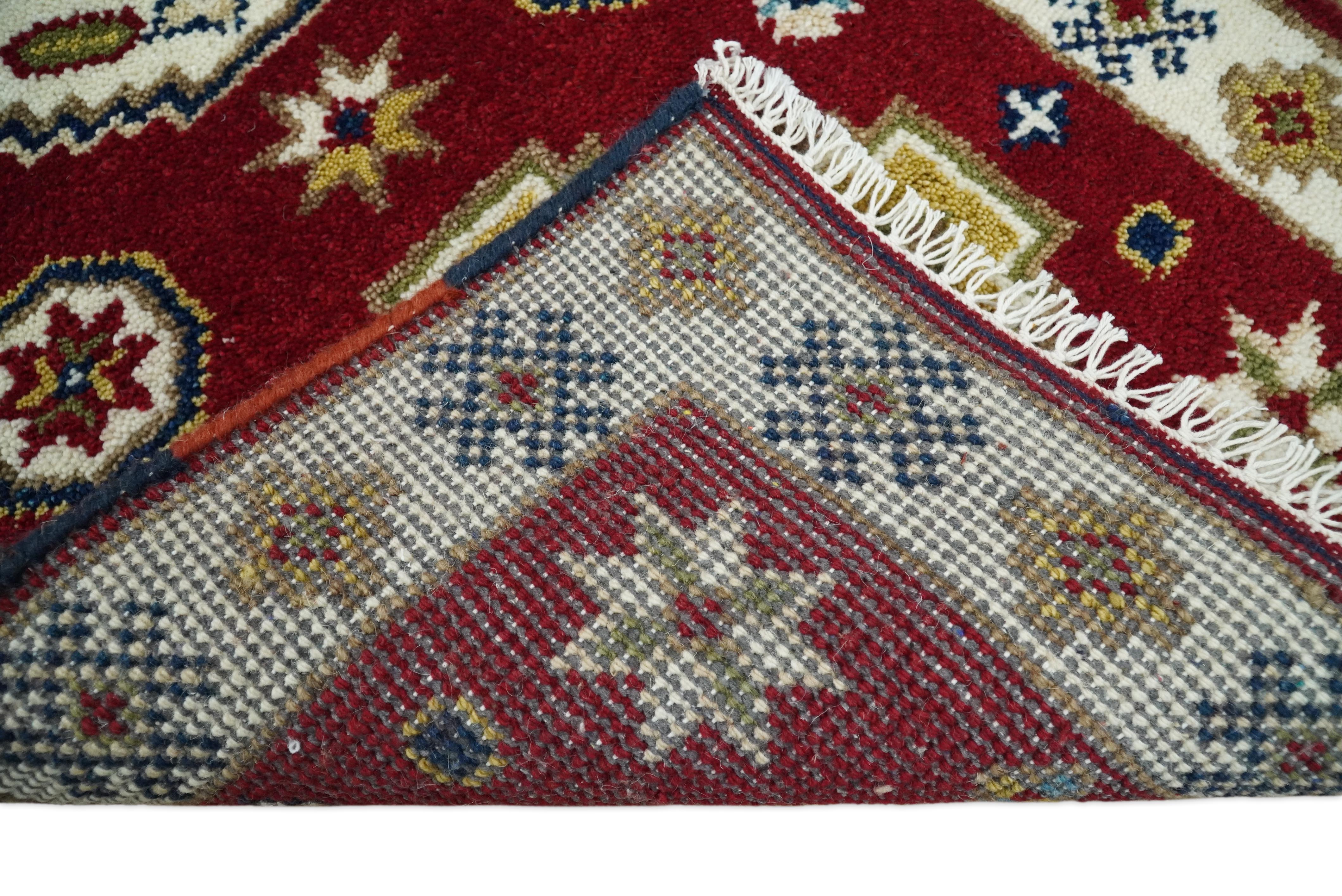 Runner 2x4 Red and Ivory Wool Hand Knotted traditional Persian Vintage Southwestern Kazak | TRDCP29824 - Image 5