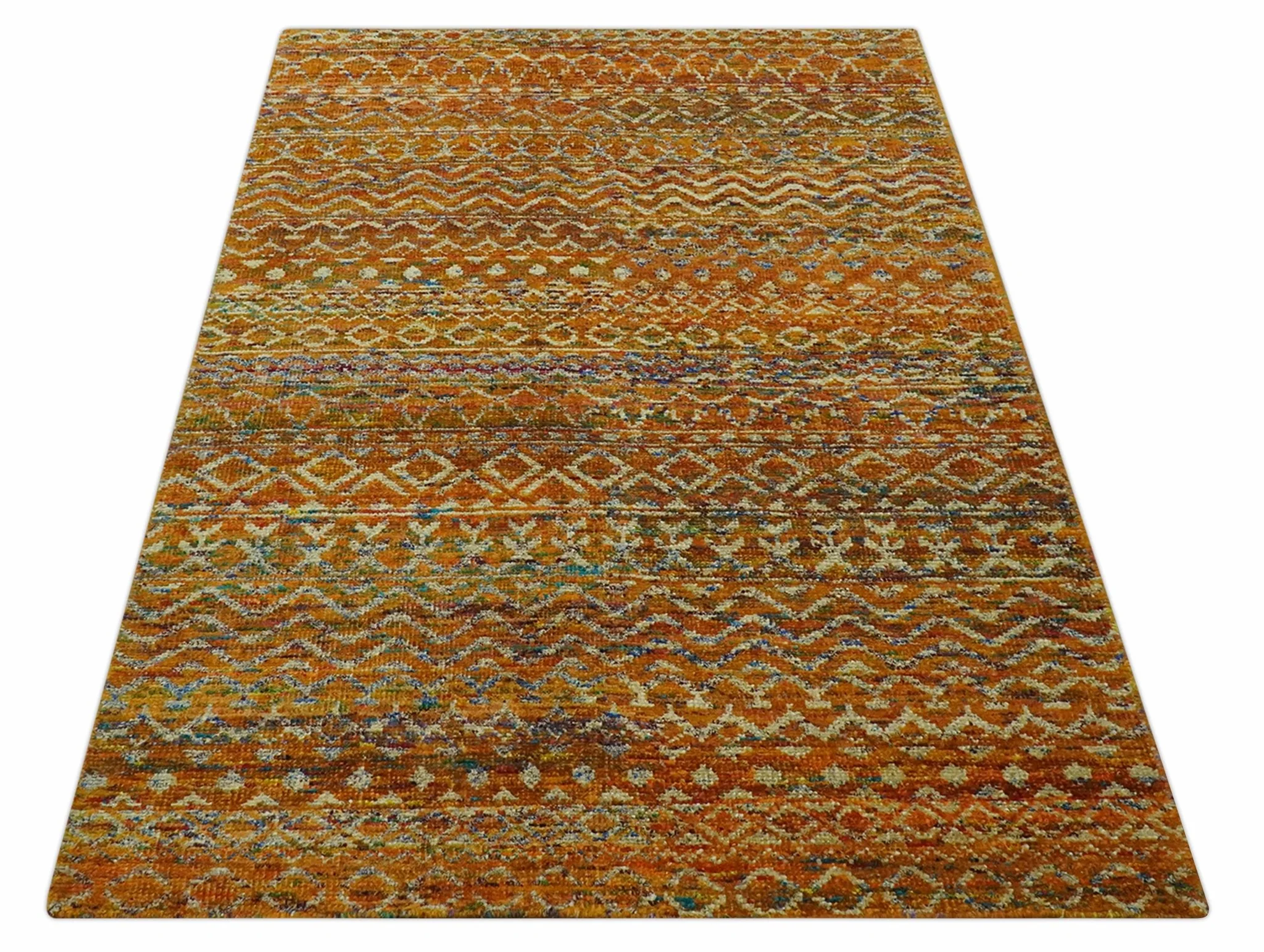 Rust and Beige 5.6x8.6 Contemporary Southwestern Tribal Trellis Recycled silk Rug - Image 10