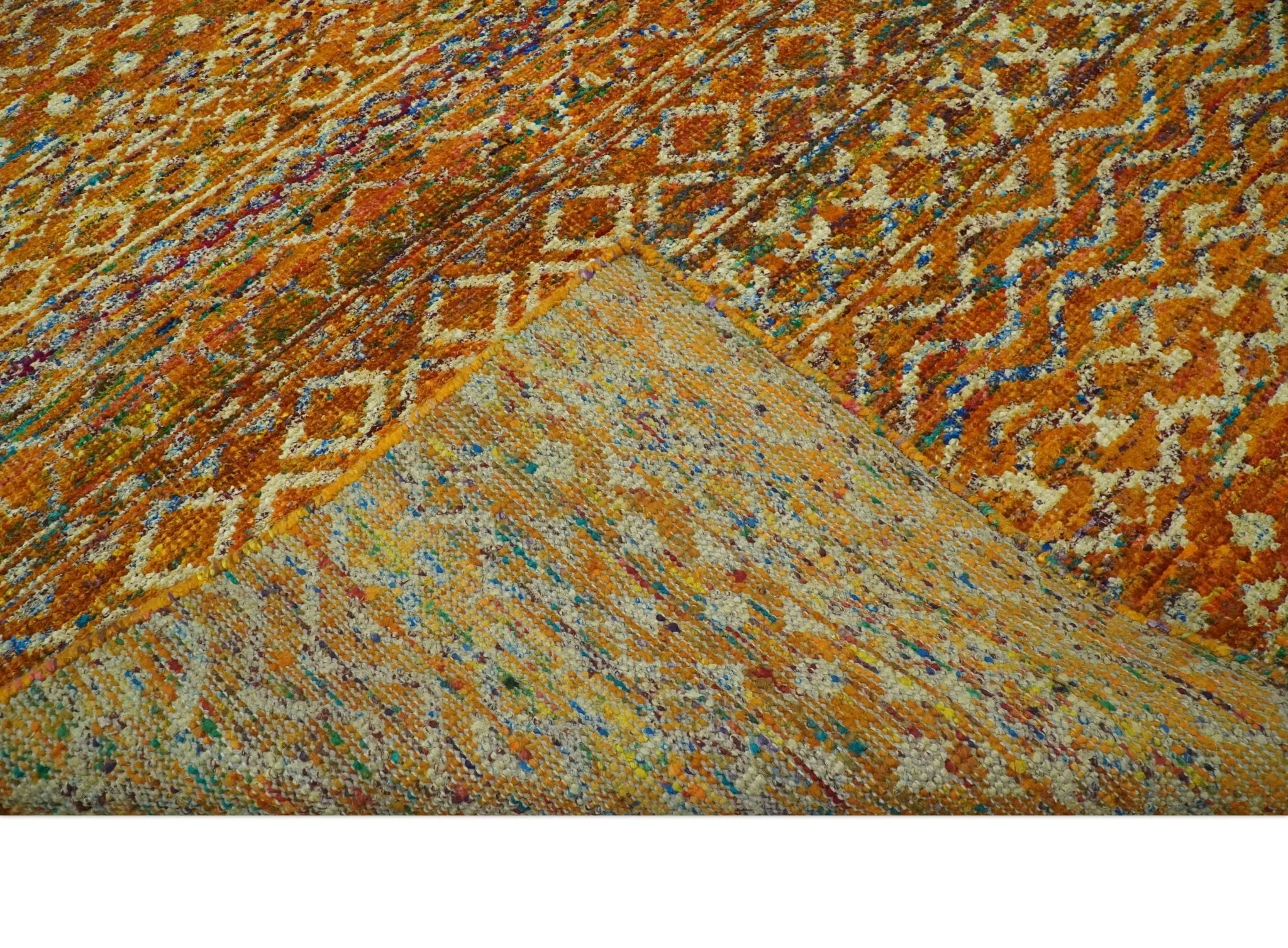 Rust and Beige 5.6x8.6 Contemporary Southwestern Tribal Trellis Recycled silk Rug - Image 7