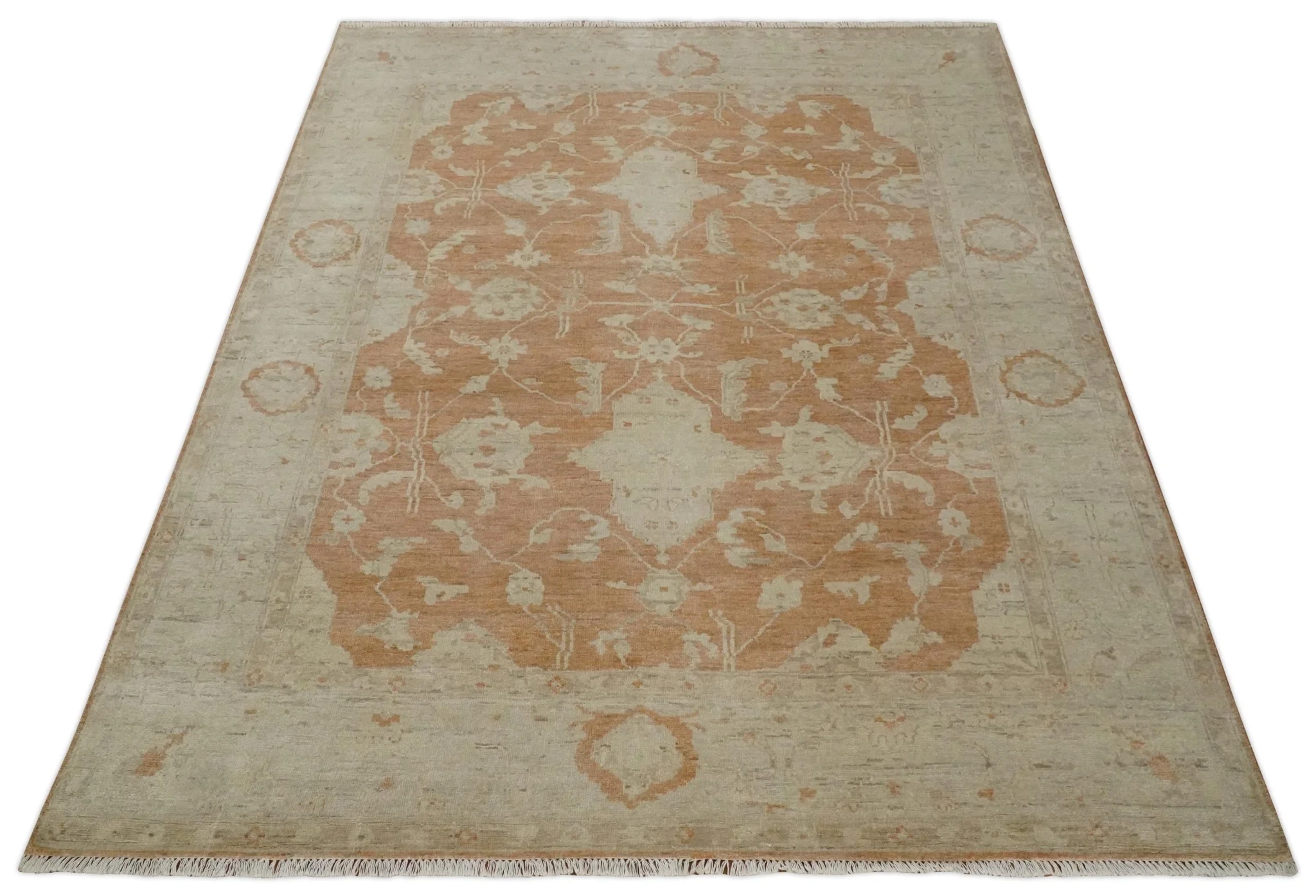 Rust and Beige Hand knotted Oriental Oushak 8x10 wool Area Rug - Image 10