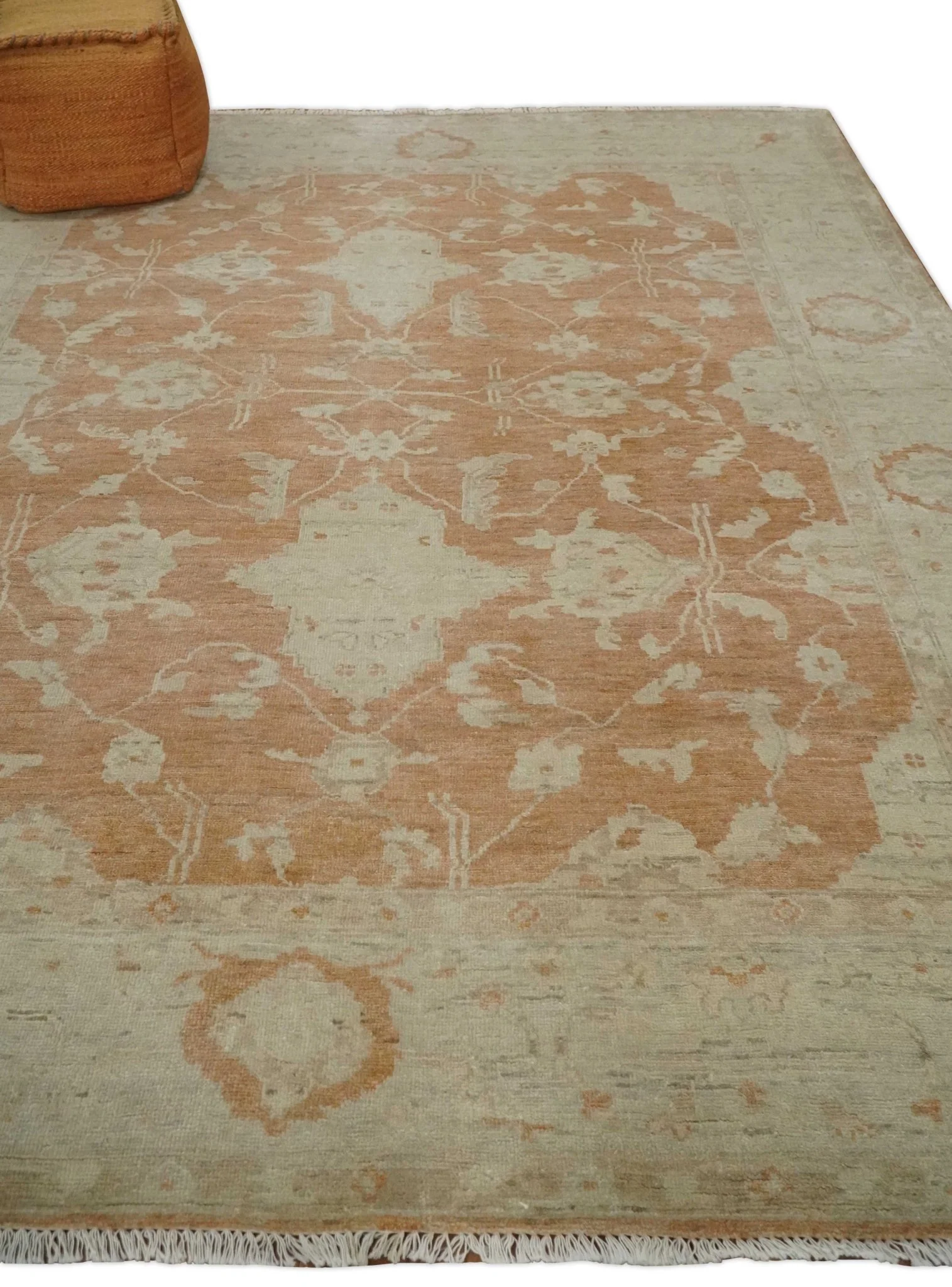 Rust and Beige Hand knotted Oriental Oushak 8x10 wool Area Rug - Image 3