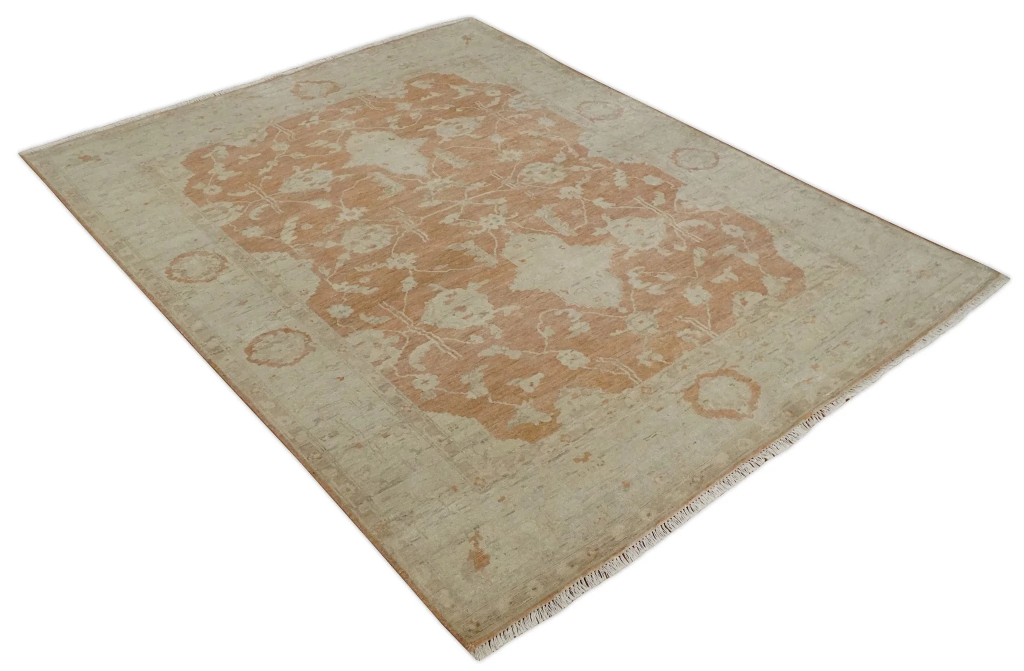 Rust and Beige Hand knotted Oriental Oushak 8x10 wool Area Rug - Image 9