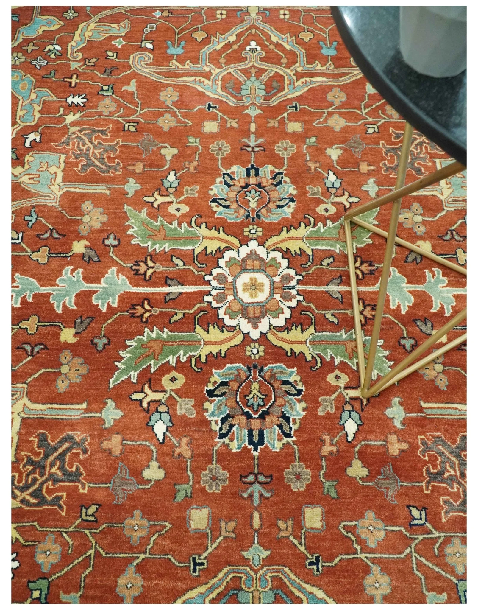 Premium Fine Rust and Blue 8x10 Hand Knotted Oriental wool area rug - Image 2