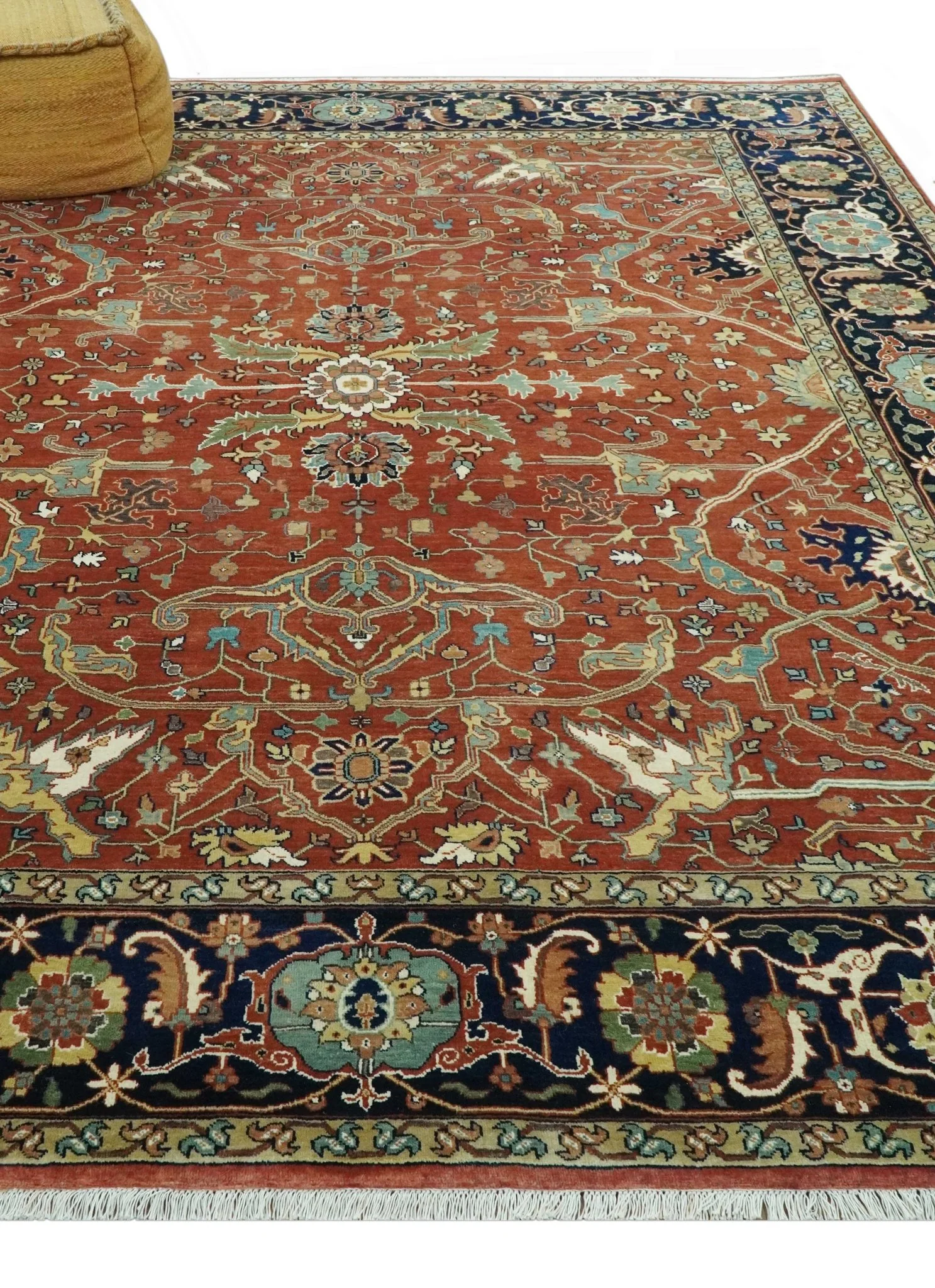 Premium Fine Rust and Blue 8x10 Hand Knotted Oriental wool area rug - Image 3