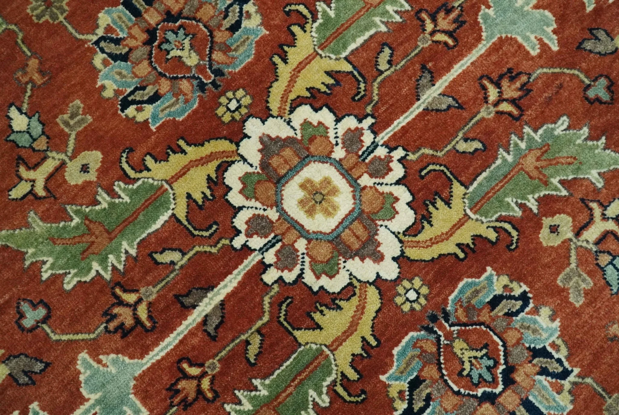 Premium Fine Rust and Blue 8x10 Hand Knotted Oriental wool area rug - Image 4
