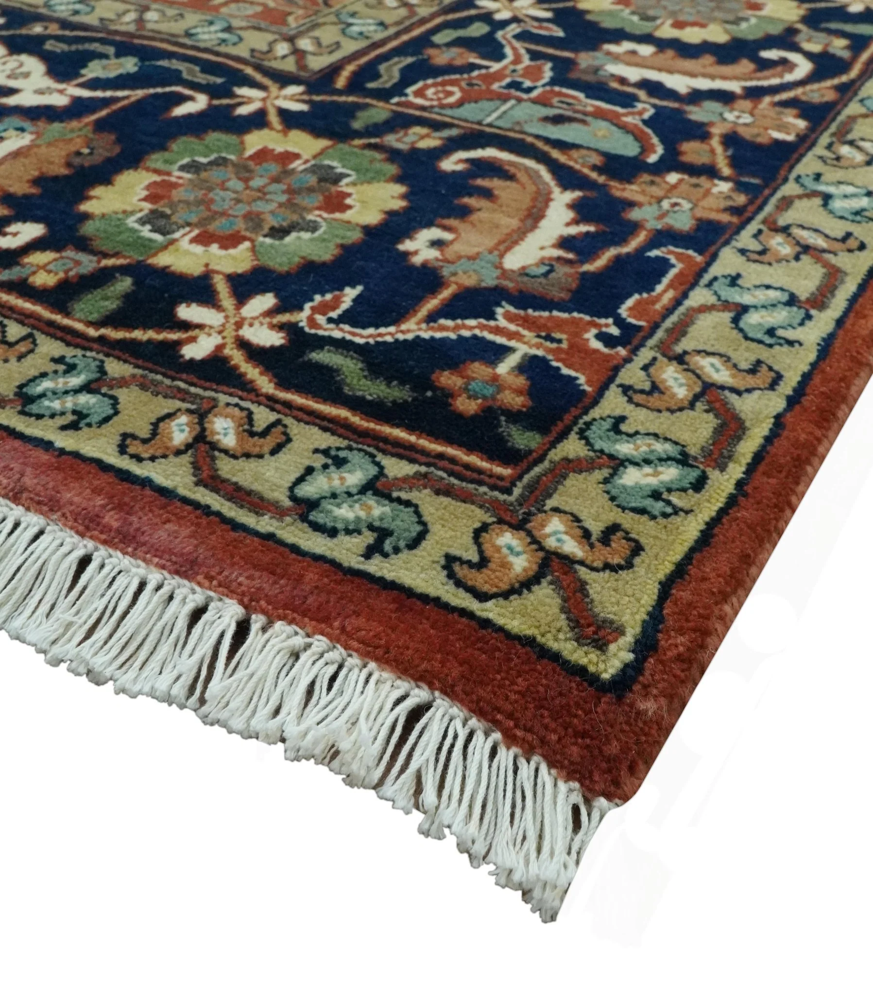 Premium Fine Rust and Blue 8x10 Hand Knotted Oriental wool area rug - Image 5