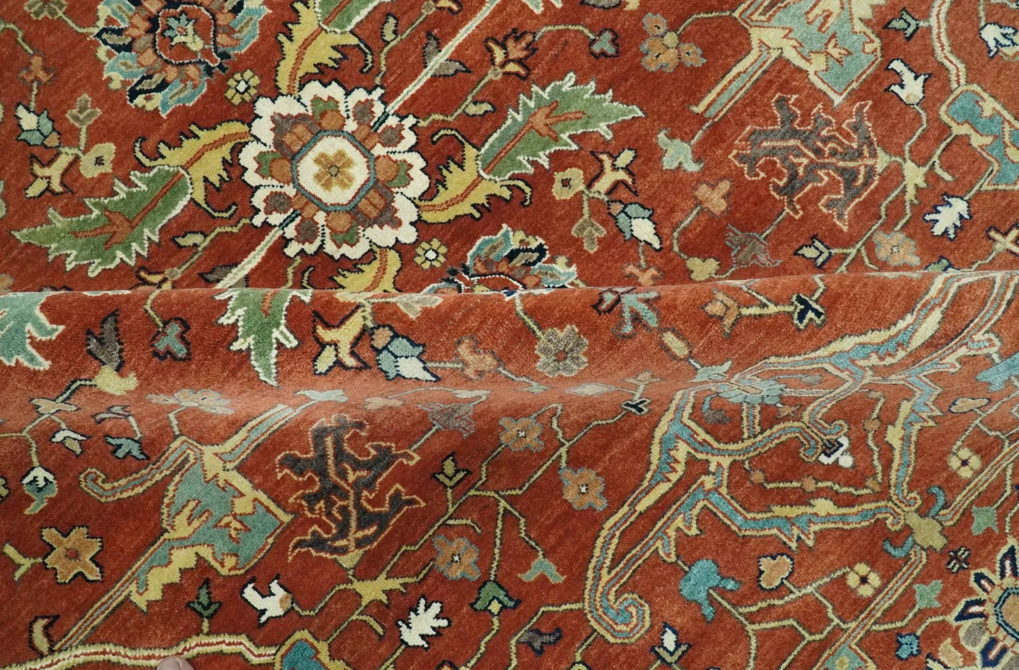 Premium Fine Rust and Blue 8x10 Hand Knotted Oriental wool area rug - Image 6