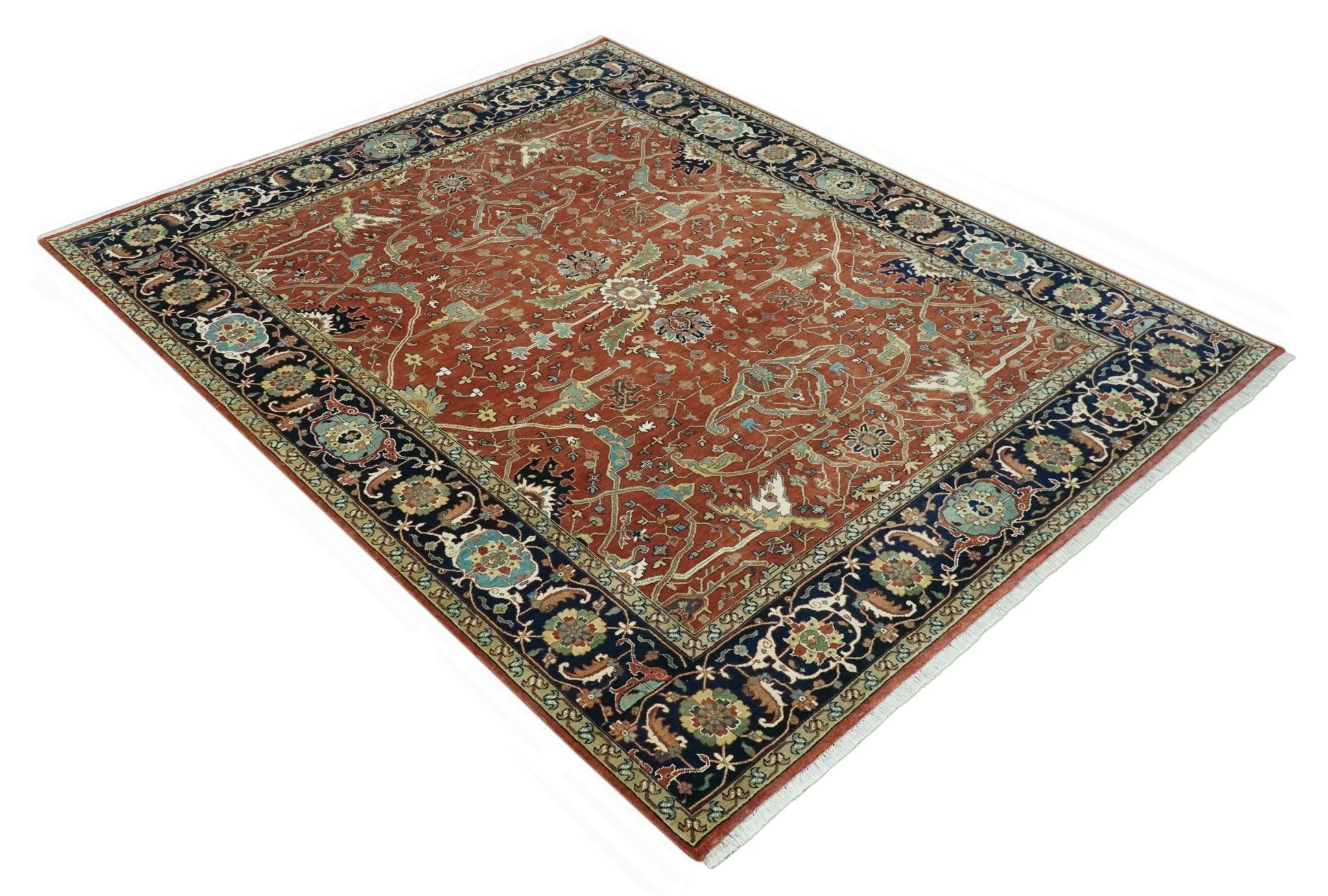 Premium Fine Rust and Blue 8x10 Hand Knotted Oriental wool area rug - Image 9