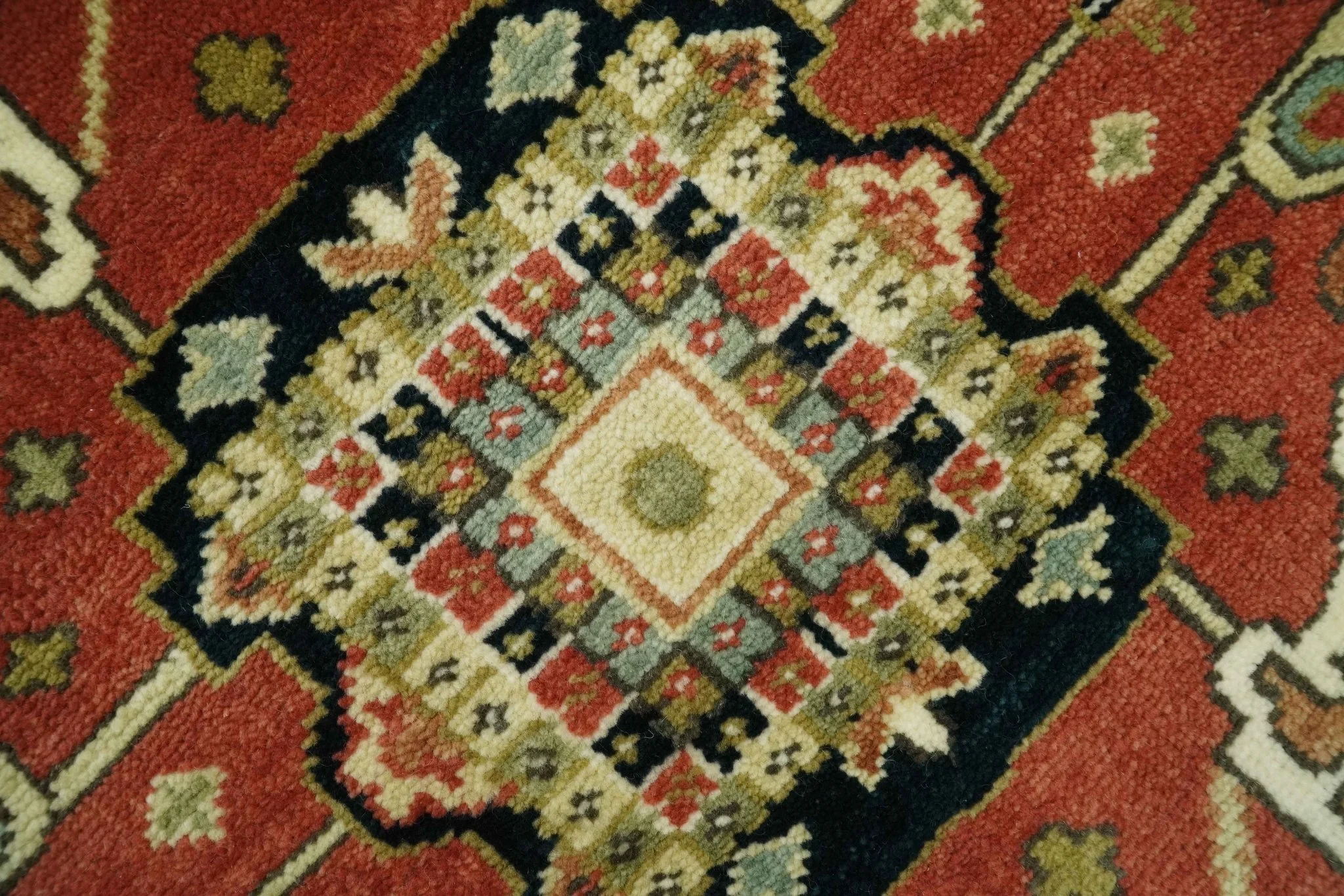 8x10 Rust and Blue Fine Hand Knotted Traditional Heriz Medallion wool area rug - Image 4