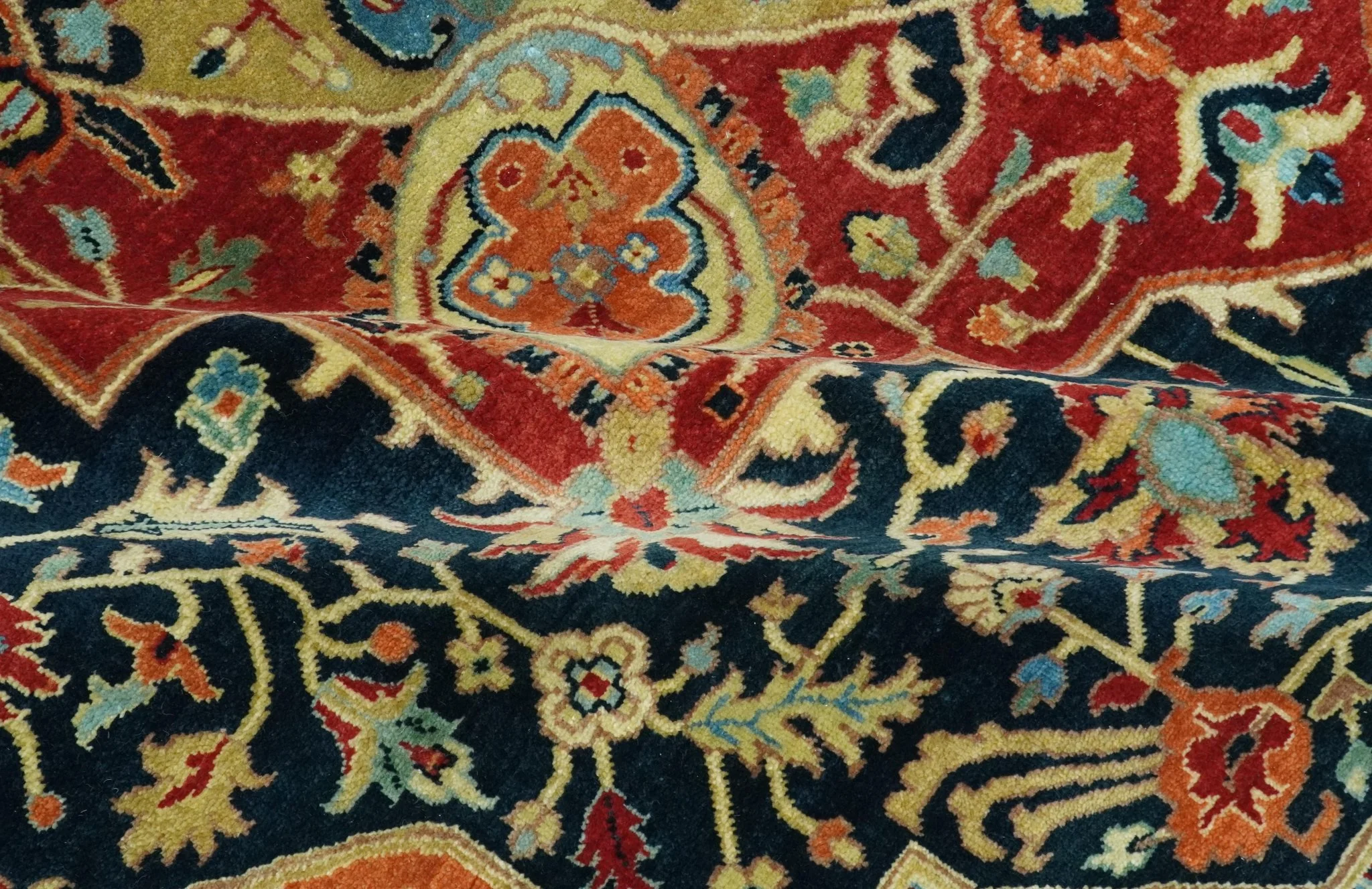 8x10 Rust and Blue Fine Hand Knotted Traditional Heriz Medallion wool area rug - Image 6