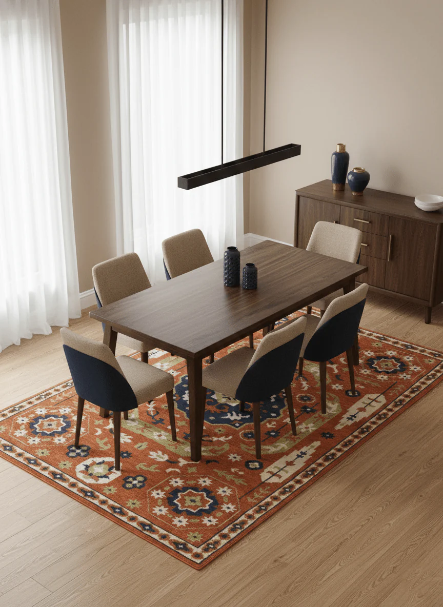 Rust and Blue Hand Knotted Traditional Medallion Mamluk Design Multi Size wool Rug - Image 2