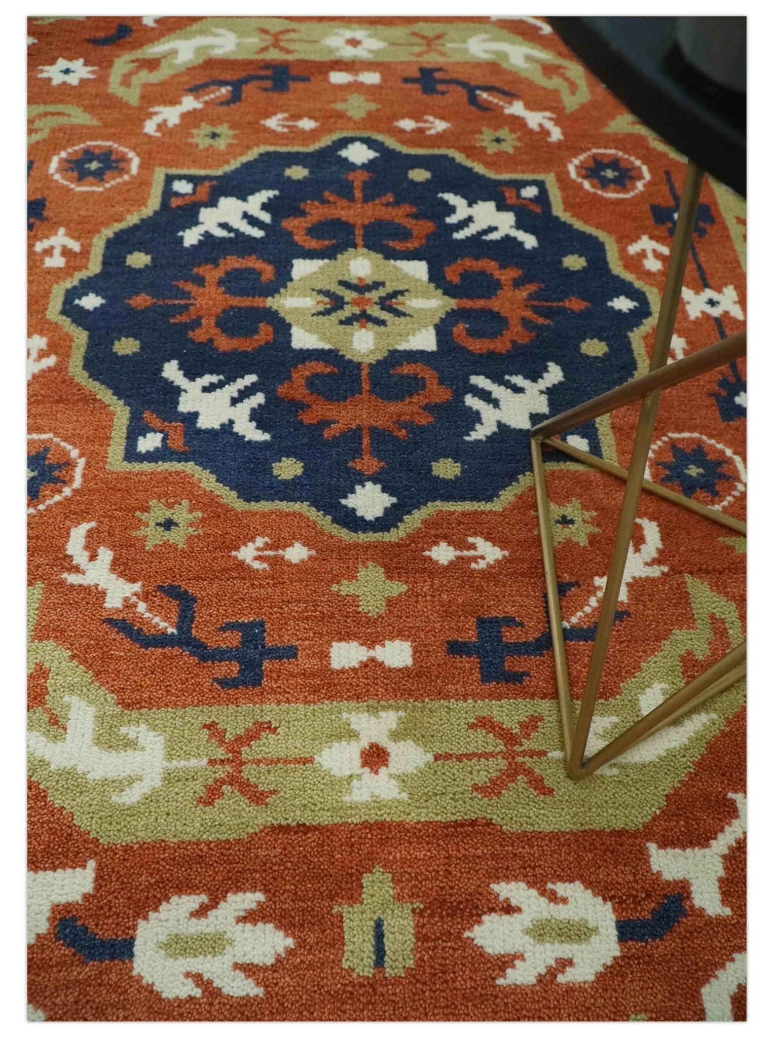 Rust and Blue Hand Knotted Traditional Medallion Mamluk Design Multi Size wool Rug - Image 3