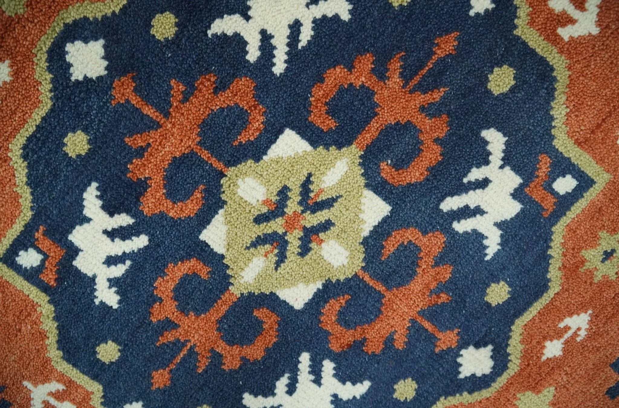 Rust and Blue Hand Knotted Traditional Medallion Mamluk Design Multi Size wool Rug - Image 5