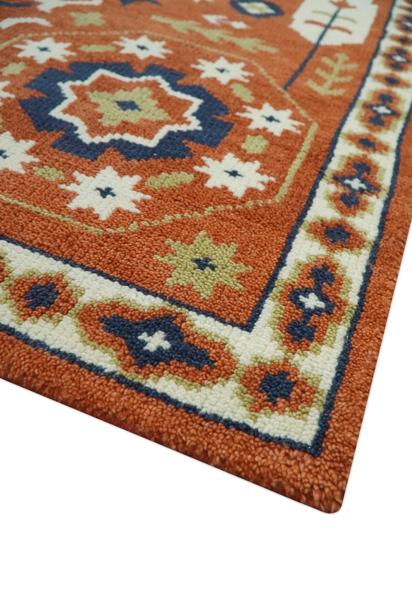 Rust and Blue Hand Knotted Traditional Medallion Mamluk Design Multi Size wool Rug - Image 6
