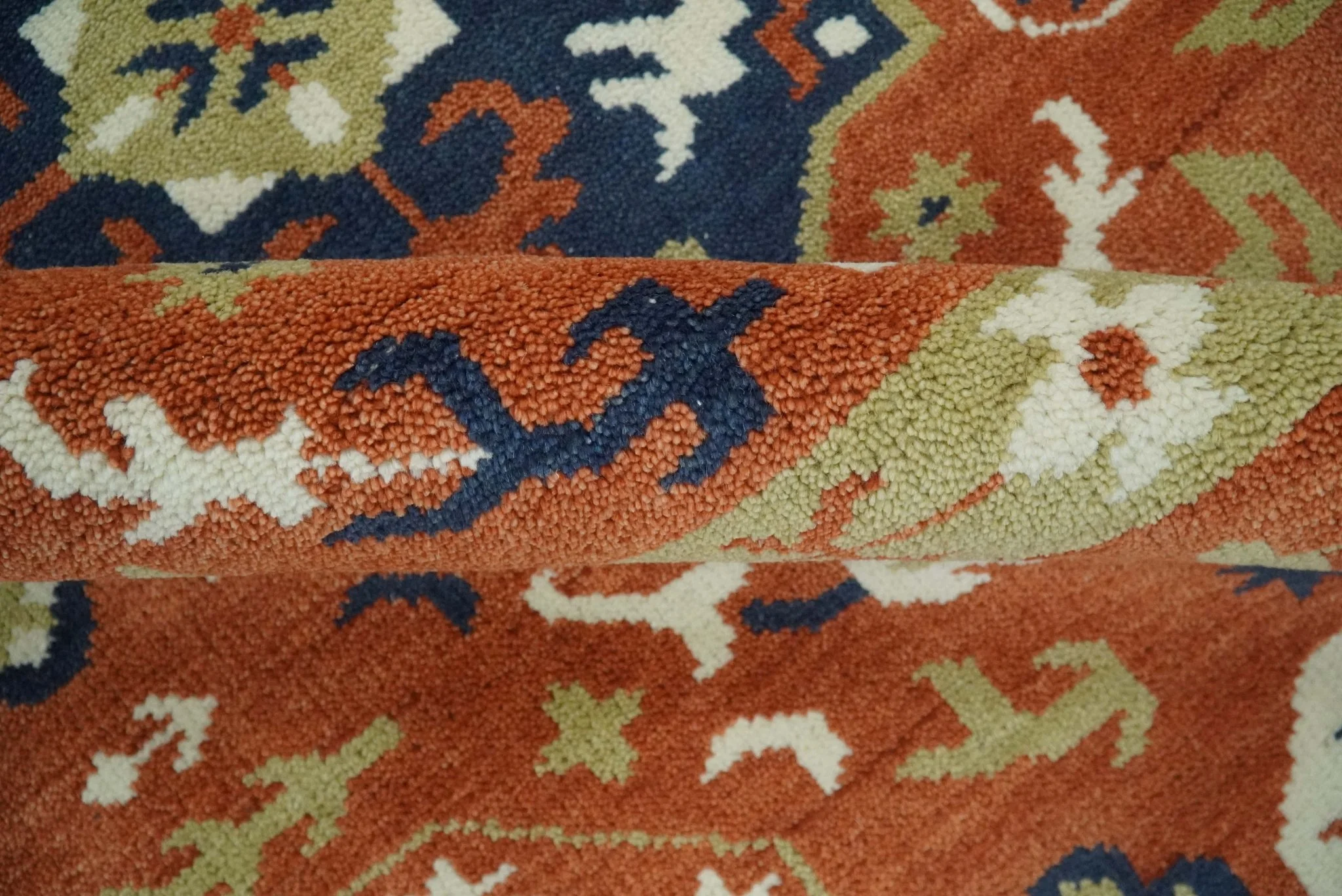 Rust and Blue Hand Knotted Traditional Medallion Mamluk Design Multi Size wool Rug - Image 7