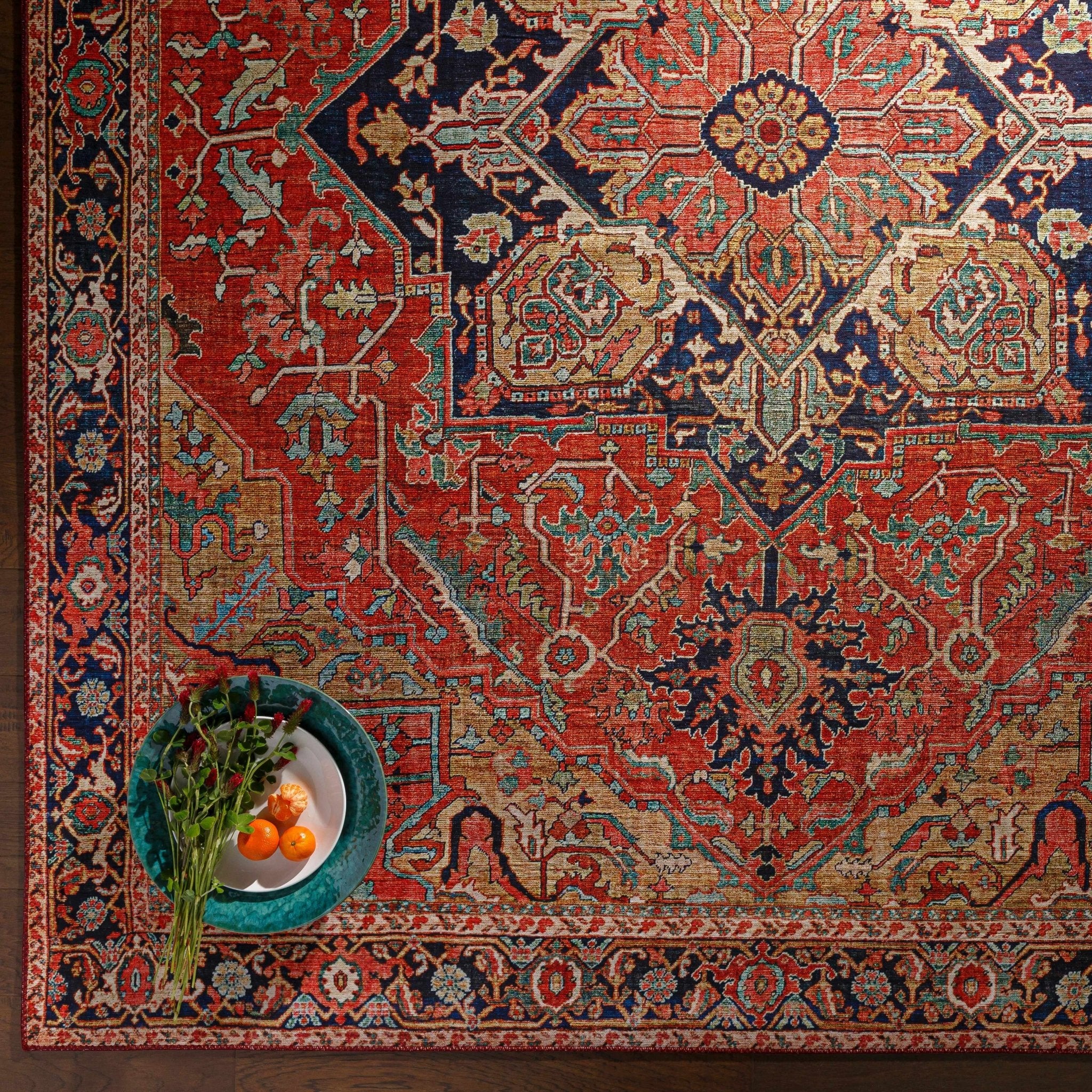 Whittingham Rust And Blue Traditional Heriz Design Area Rug - Image 12