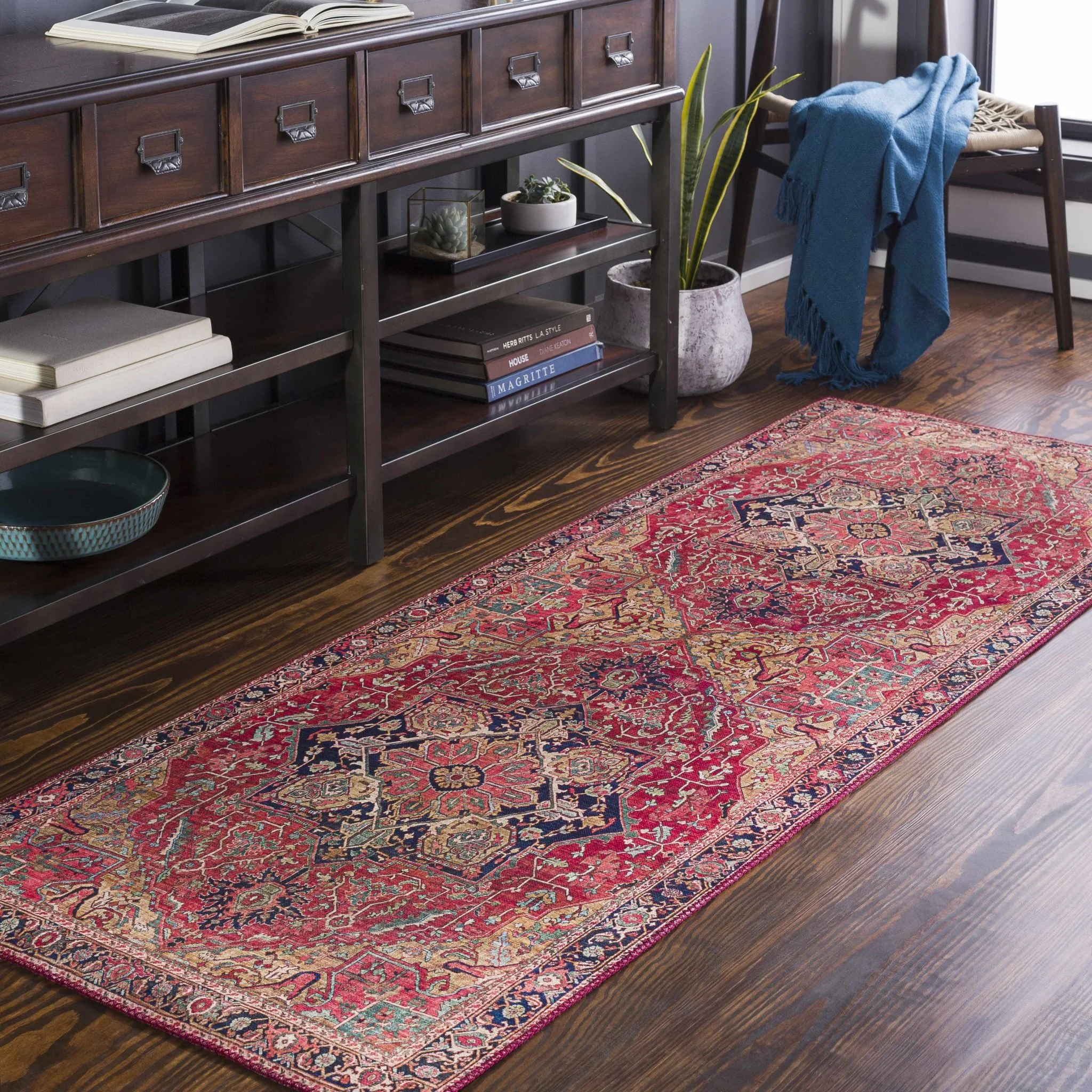 Whittingham Rust And Blue Traditional Heriz Design Area Rug - Image 2