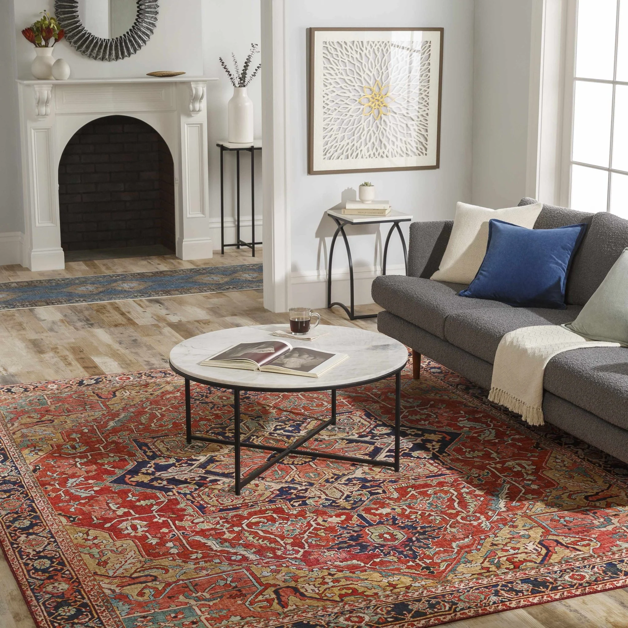 Whittingham Rust And Blue Traditional Heriz Design Area Rug - Image 3