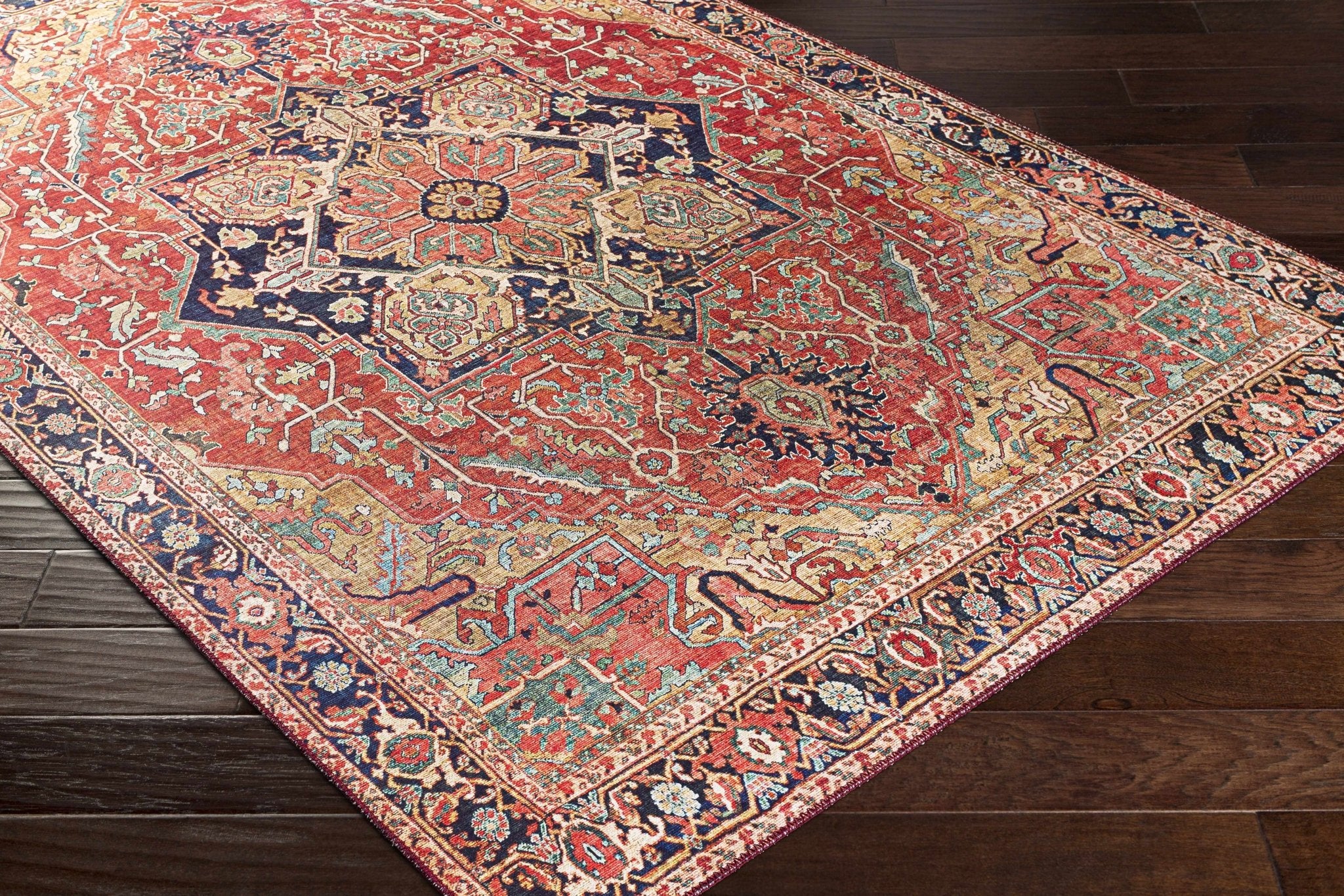 Whittingham Rust And Blue Traditional Heriz Design Area Rug - Image 8