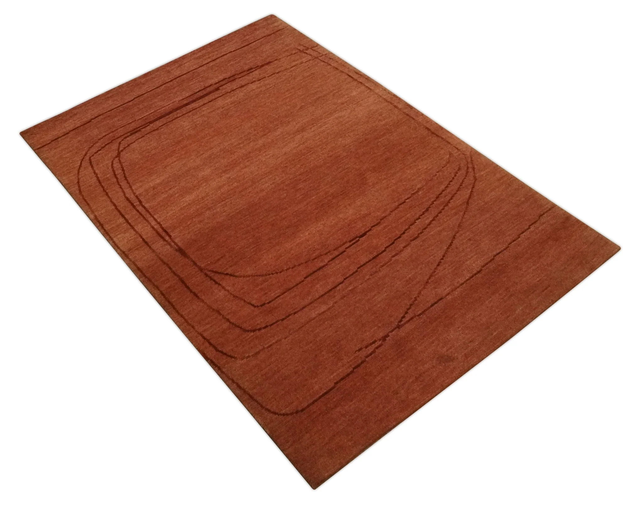 Rust and Brown Modern Stripes Design Hand loom 4x6 wool Area Rug - Image 10