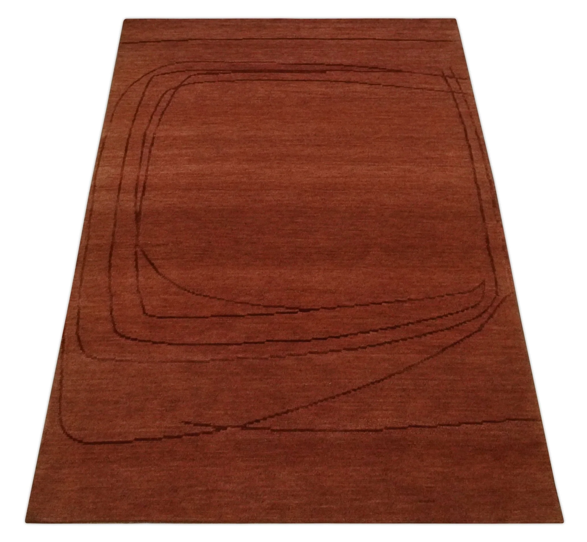 Rust and Brown Modern Stripes Design Hand loom 4x6 wool Area Rug - Image 11