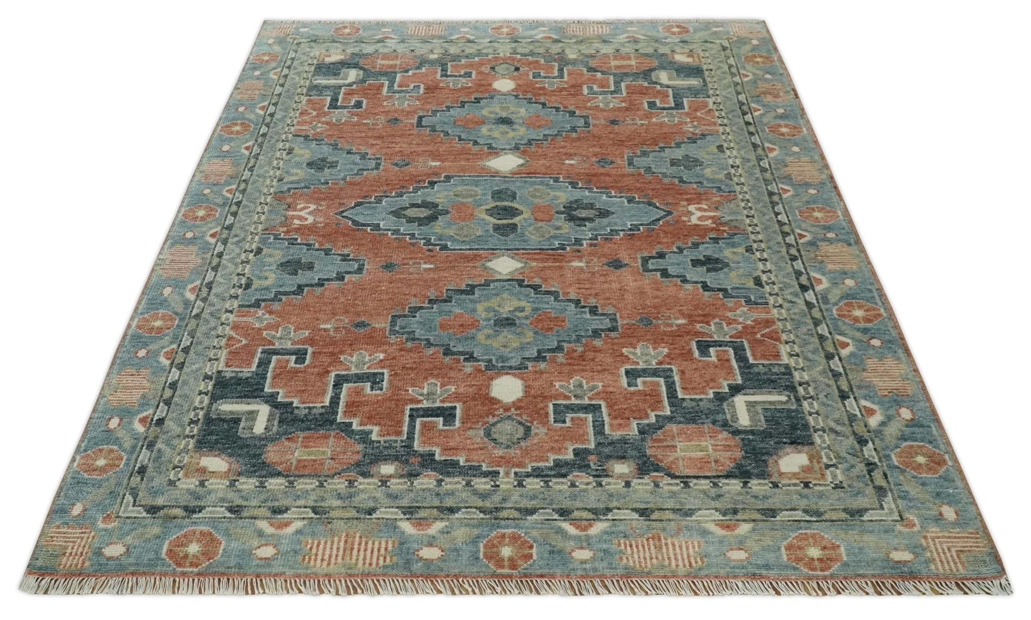 Custom Made Rust and Gray Traditional Hand knotted Multi Size wool Area Rug - Image 10