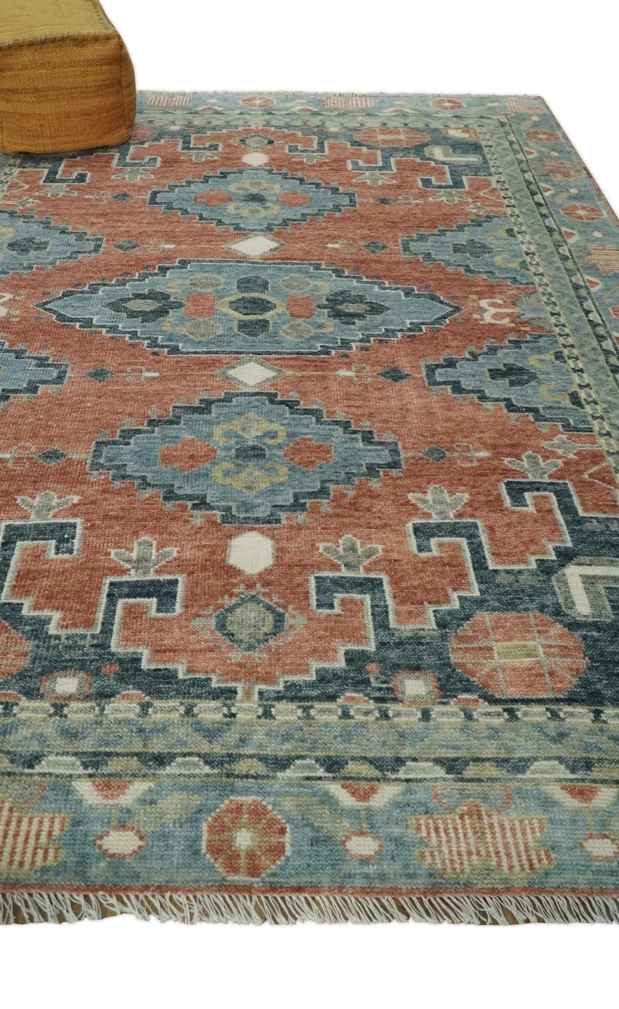 Custom Made Rust and Gray Traditional Hand knotted Multi Size wool Area Rug - Image 3