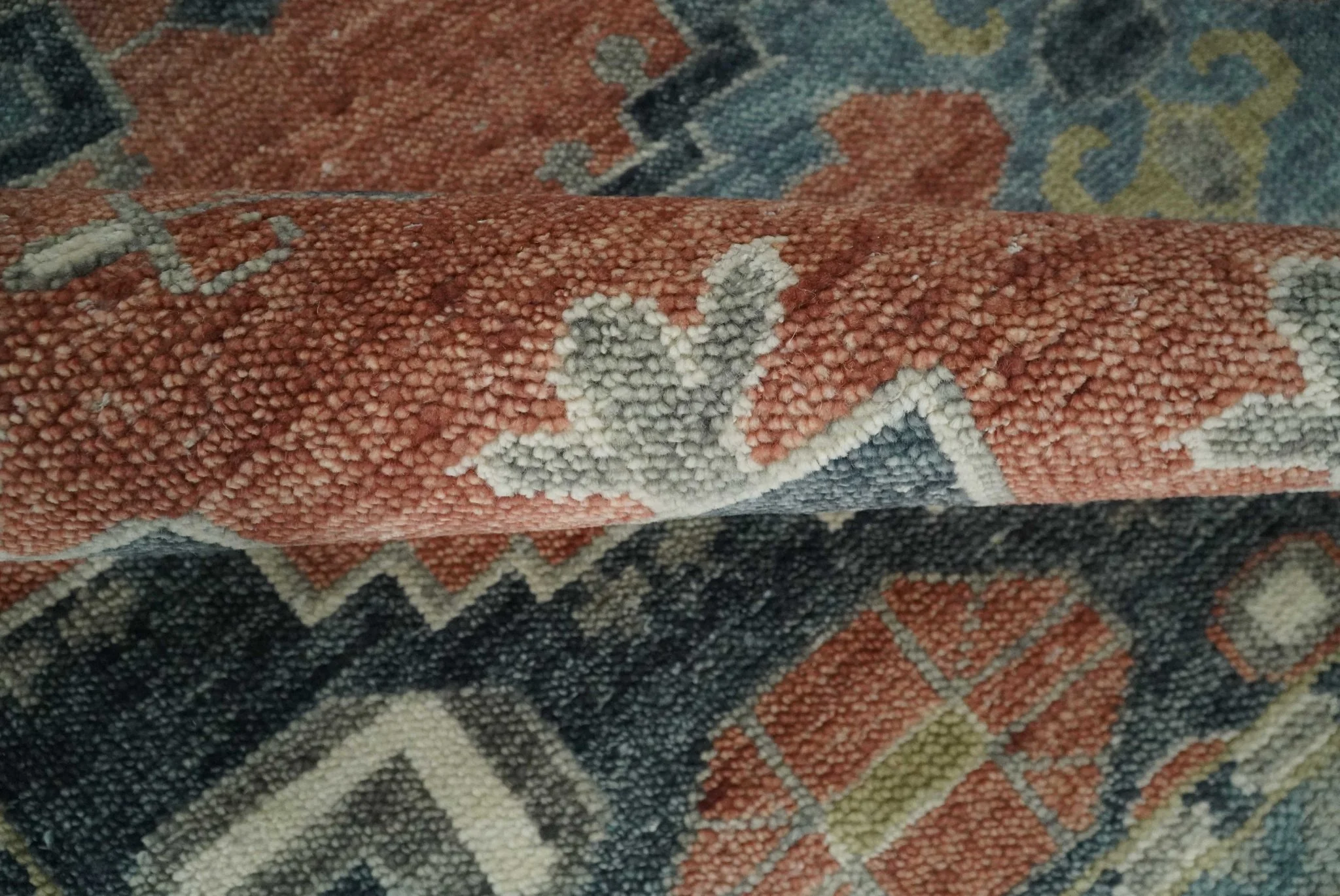 Custom Made Rust and Gray Traditional Hand knotted Multi Size wool Area Rug - Image 6