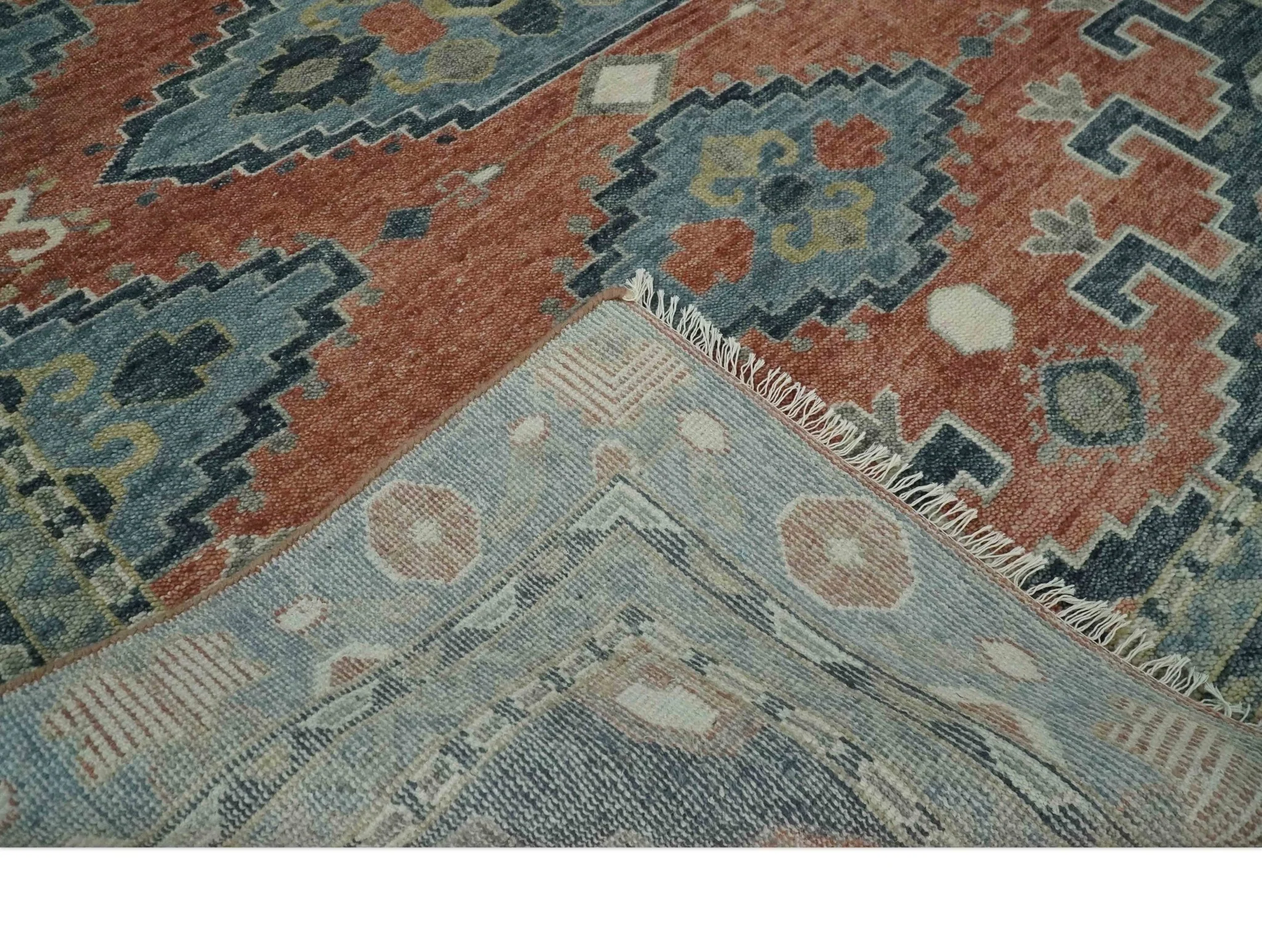 Custom Made Rust and Gray Traditional Hand knotted Multi Size wool Area Rug - Image 7