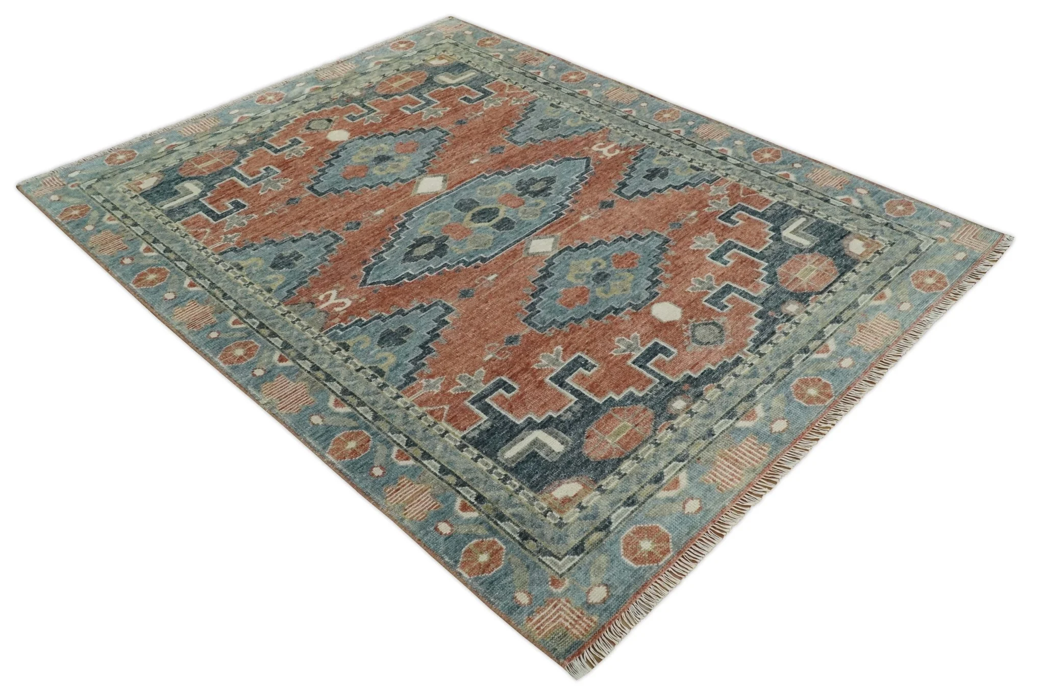 Custom Made Rust and Gray Traditional Hand knotted Multi Size wool Area Rug - Image 9